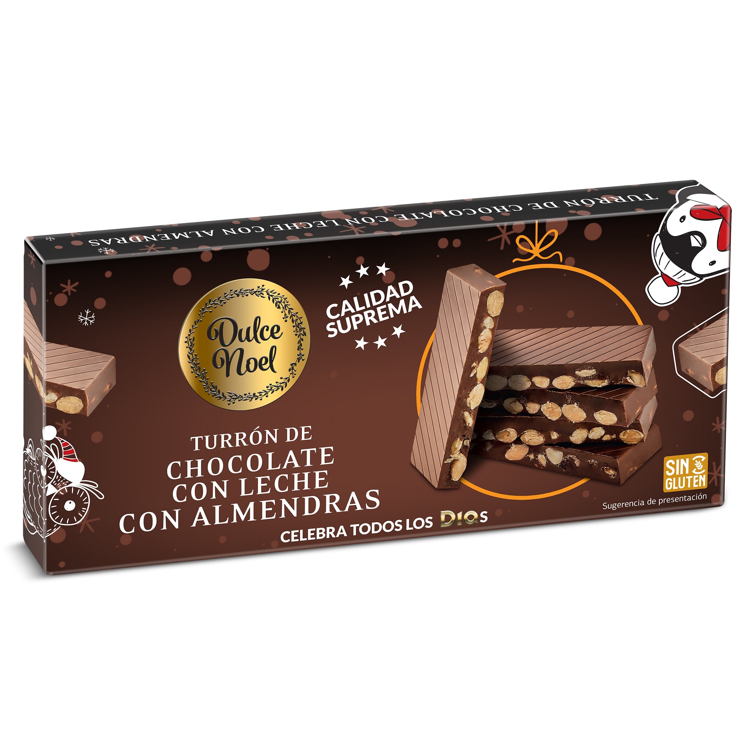 DIA DULCE NOEL turrón de chocolate con leche con almendras estuche 200 gr