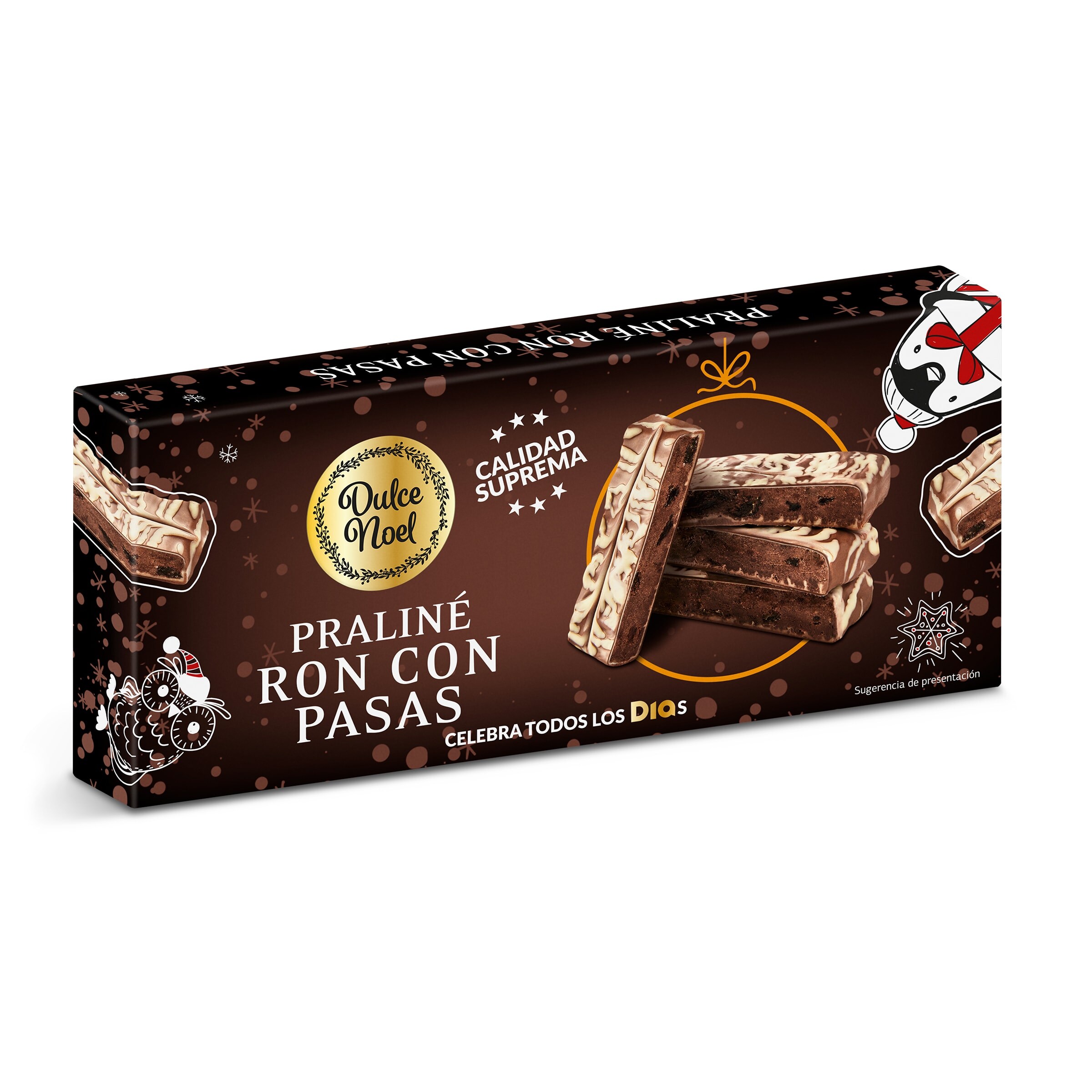 DIA DULCE NOEL turrón praliné de ron con pasas estuche 150 gr