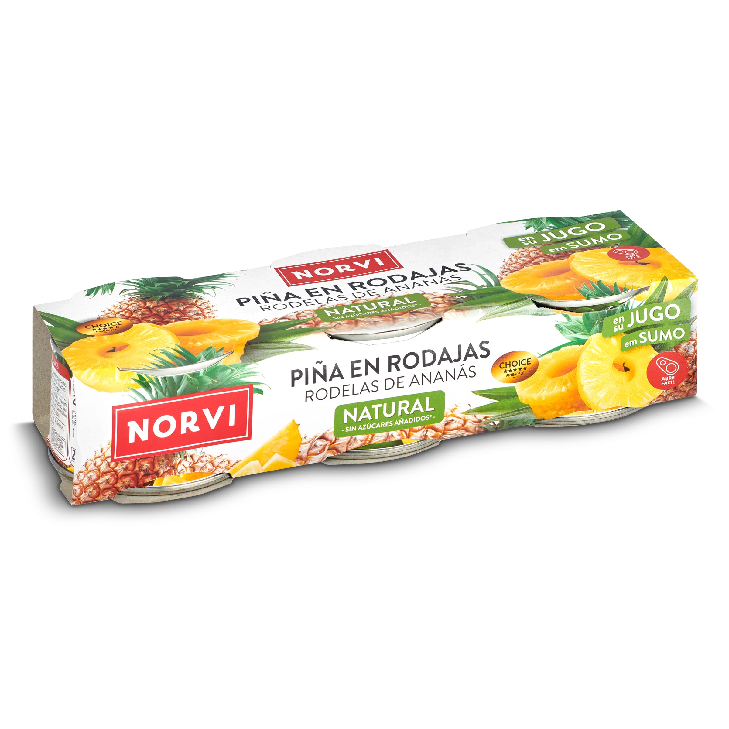 Piña en su jugo en rodajas Norvi lata 3 x 137 g