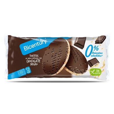 Tortitas de arroz integral con chocolate negro 0% azúcares Bicentury bolsa 130 g-0 Tortitas de arroz integral con chocolate negro 0% azúcares Bicentury bolsa 130 g-0
