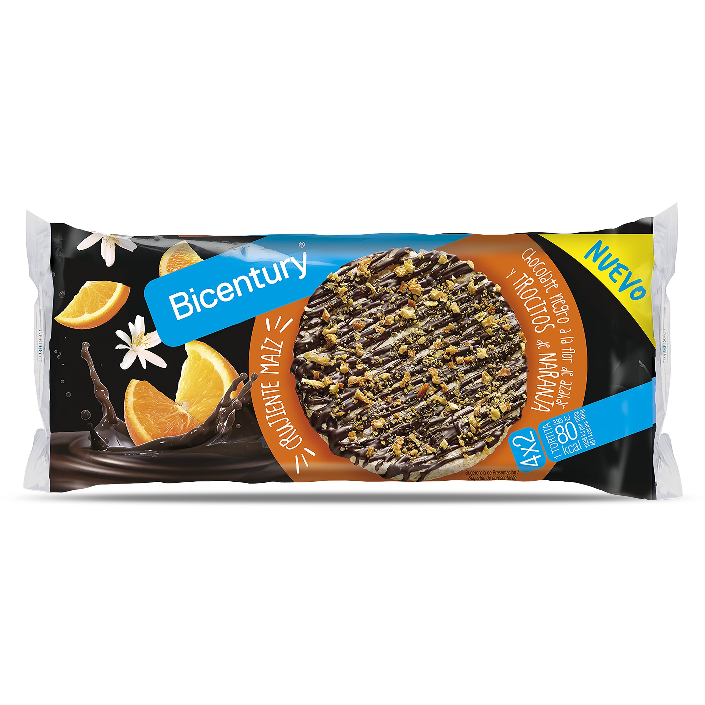 BICENTURY tortita de chocolate negro y naranja paquete 139 gr