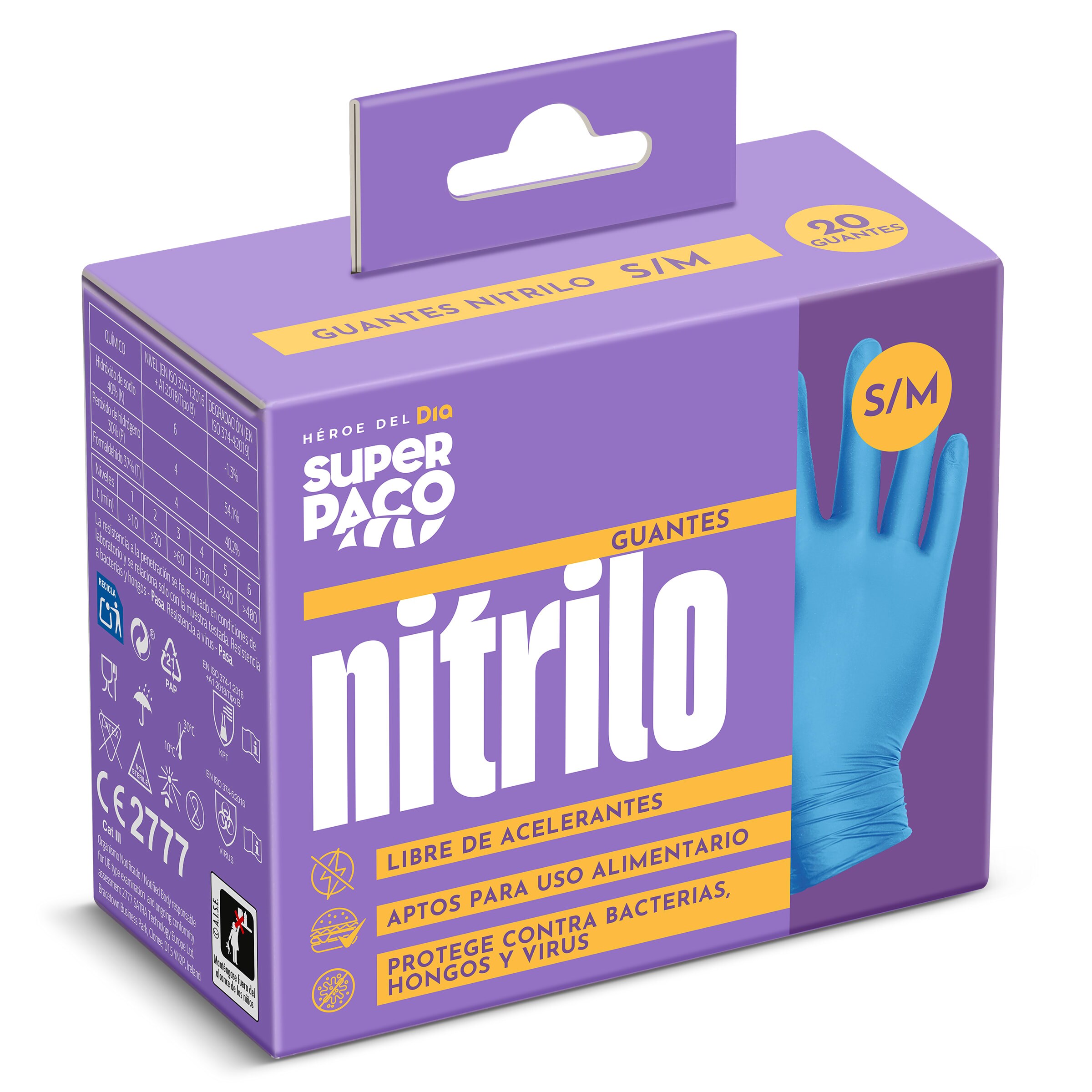 Guantes nitrilo desechables talla S/M Super Paco de Dia caja 20 unidades