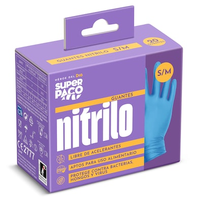 Guantes nitrilo desechables talla S/M Dia Super Paco 20 unidades-0 Guantes nitrilo desechables talla S/M Dia Super Paco 20 unidades-0