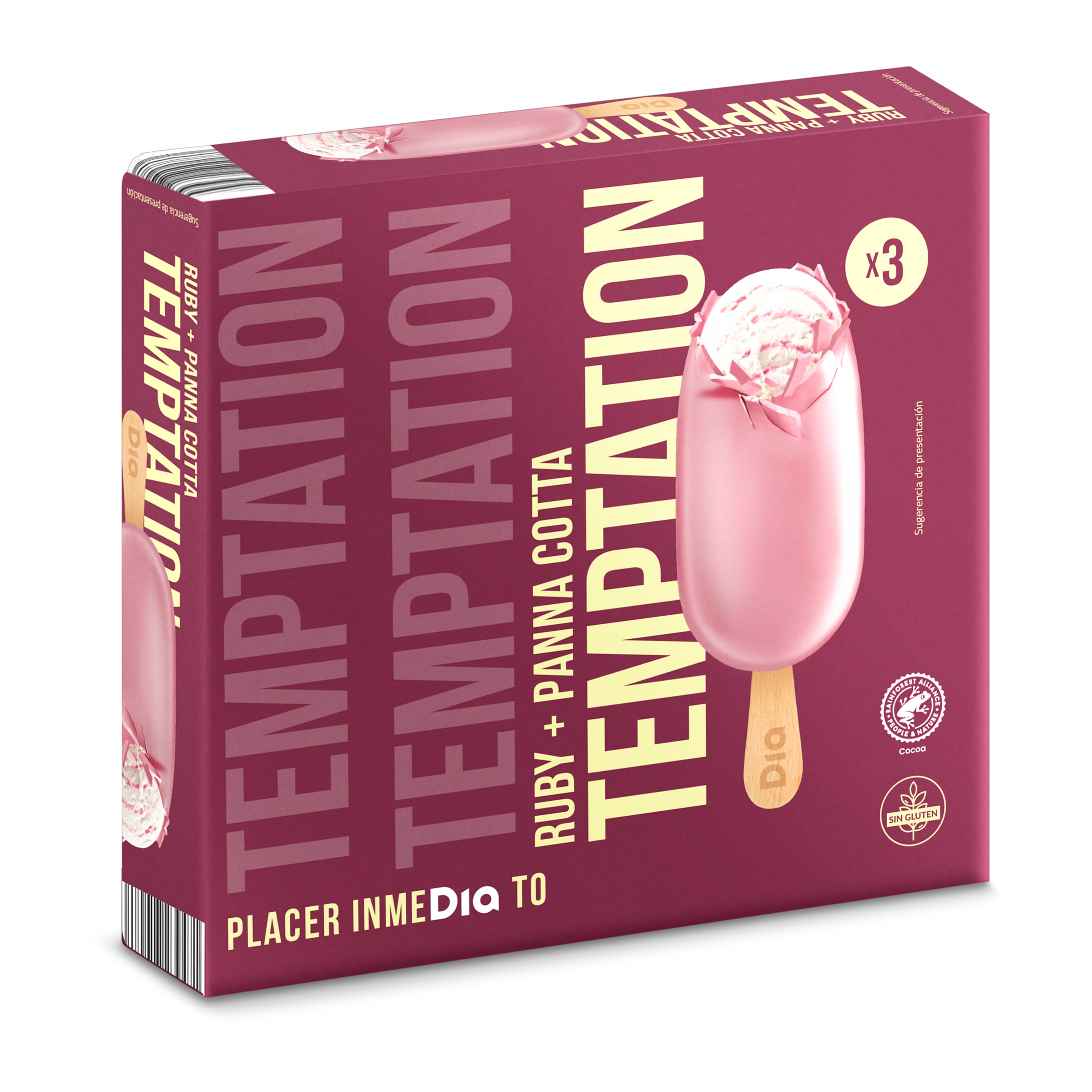 DIA TEMPTATION bombón ruby + panna cotta caja 3 uds 180 gr