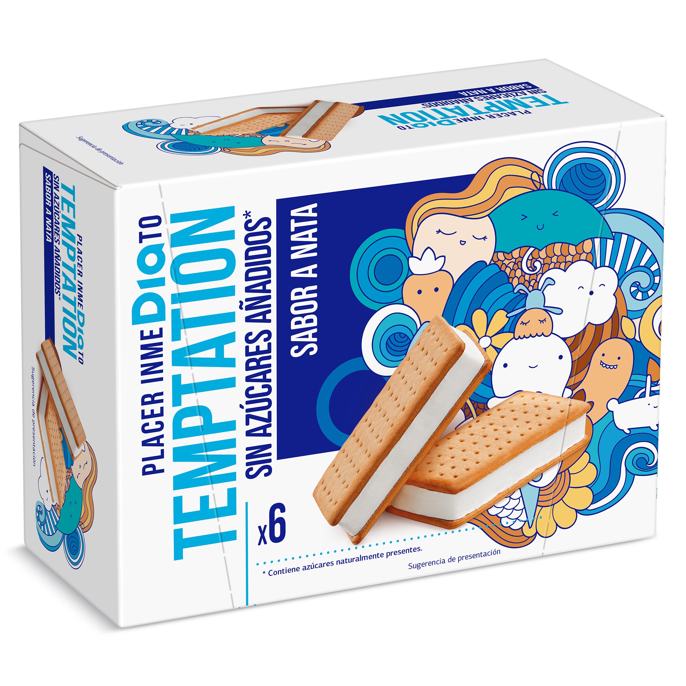 DIA TEMPTATION helado sandwich de nata sin azúcar caja 6 uds 300 gr