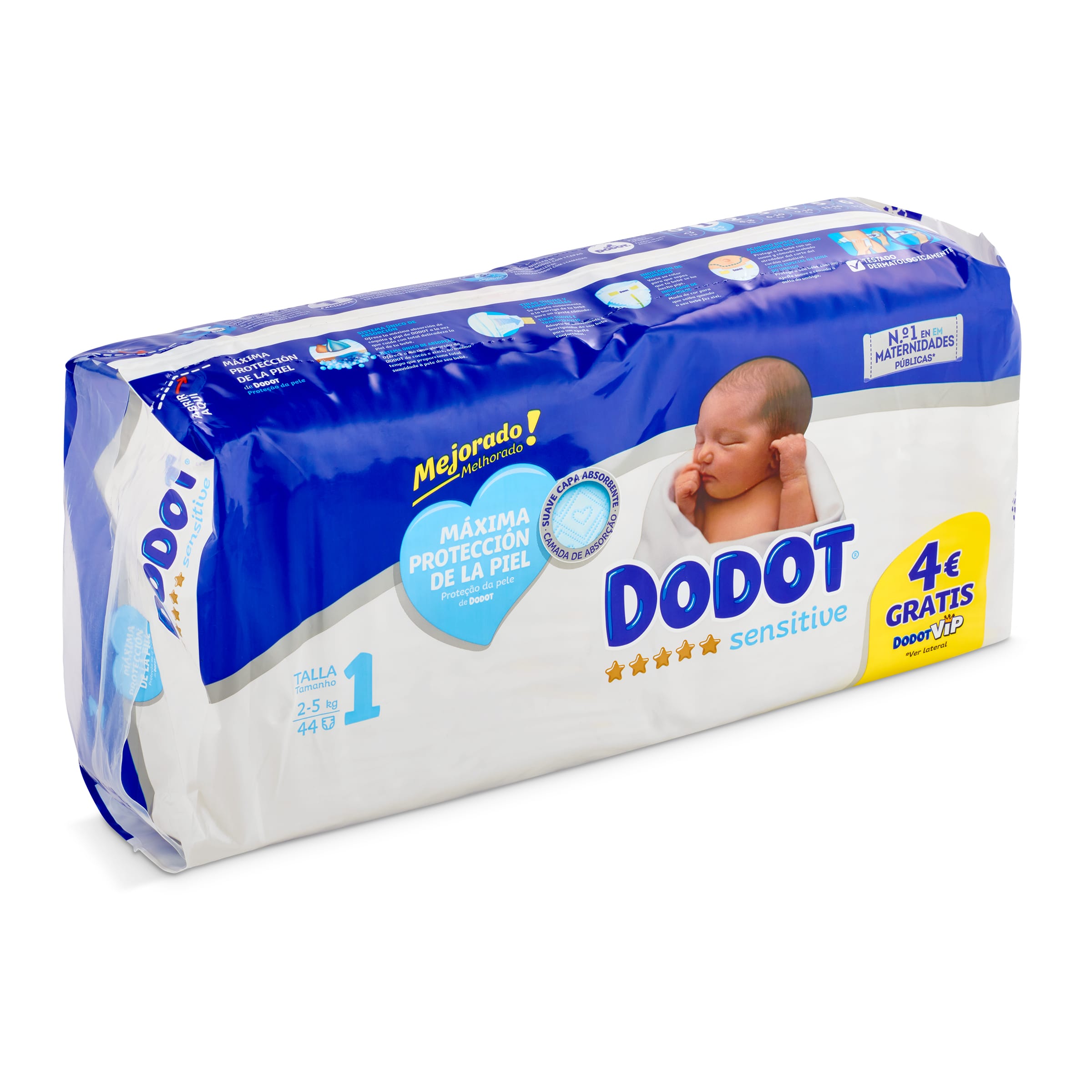 Pañales recién nacido 2-5 kgs talla 1 DODOT BOLSA 44 UD - Supermercados DIA