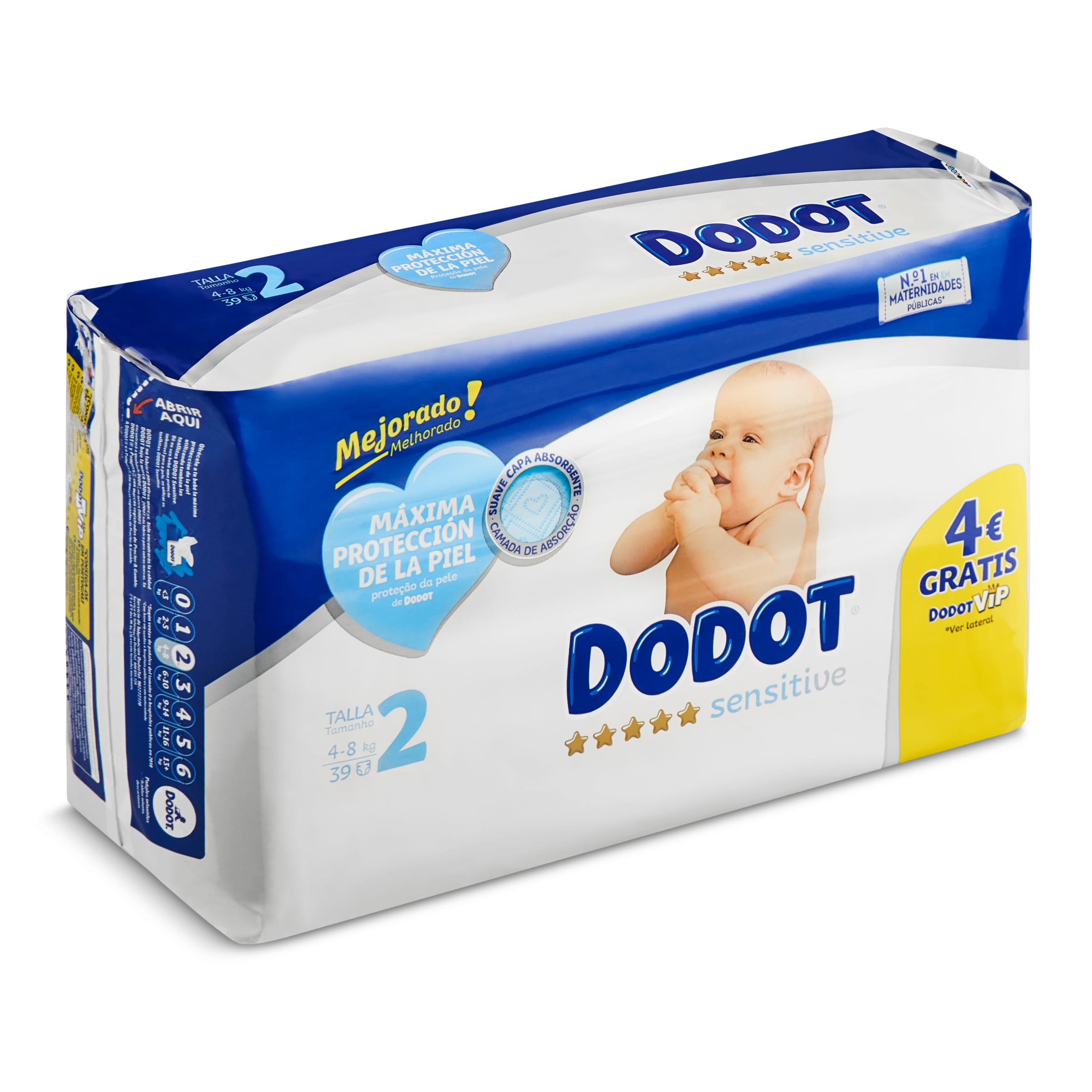 DODOT Sensitive pañales recién nacido 4-8 kgs talla 2 paquete 39 uds |  preciosdelsuper.es