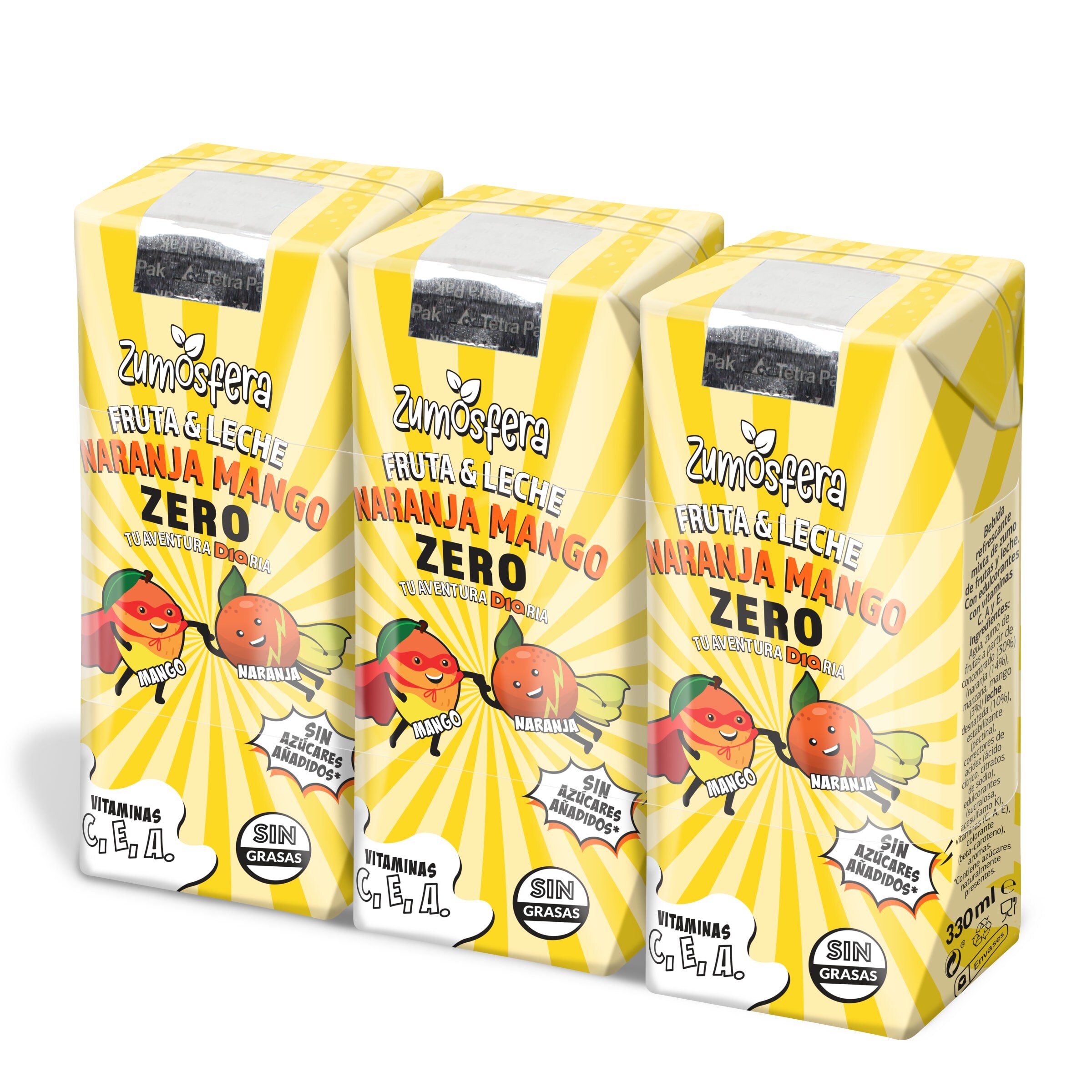 DIA ZUMOSFERA bebida de fruta con leche naranja y mango pack 3 x 330 ml