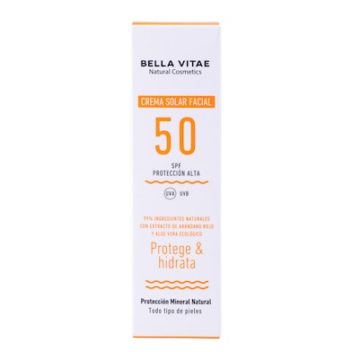 Crema solar facial 99% ingredientes naturales spf 50 Bella vitae 50 ml-0