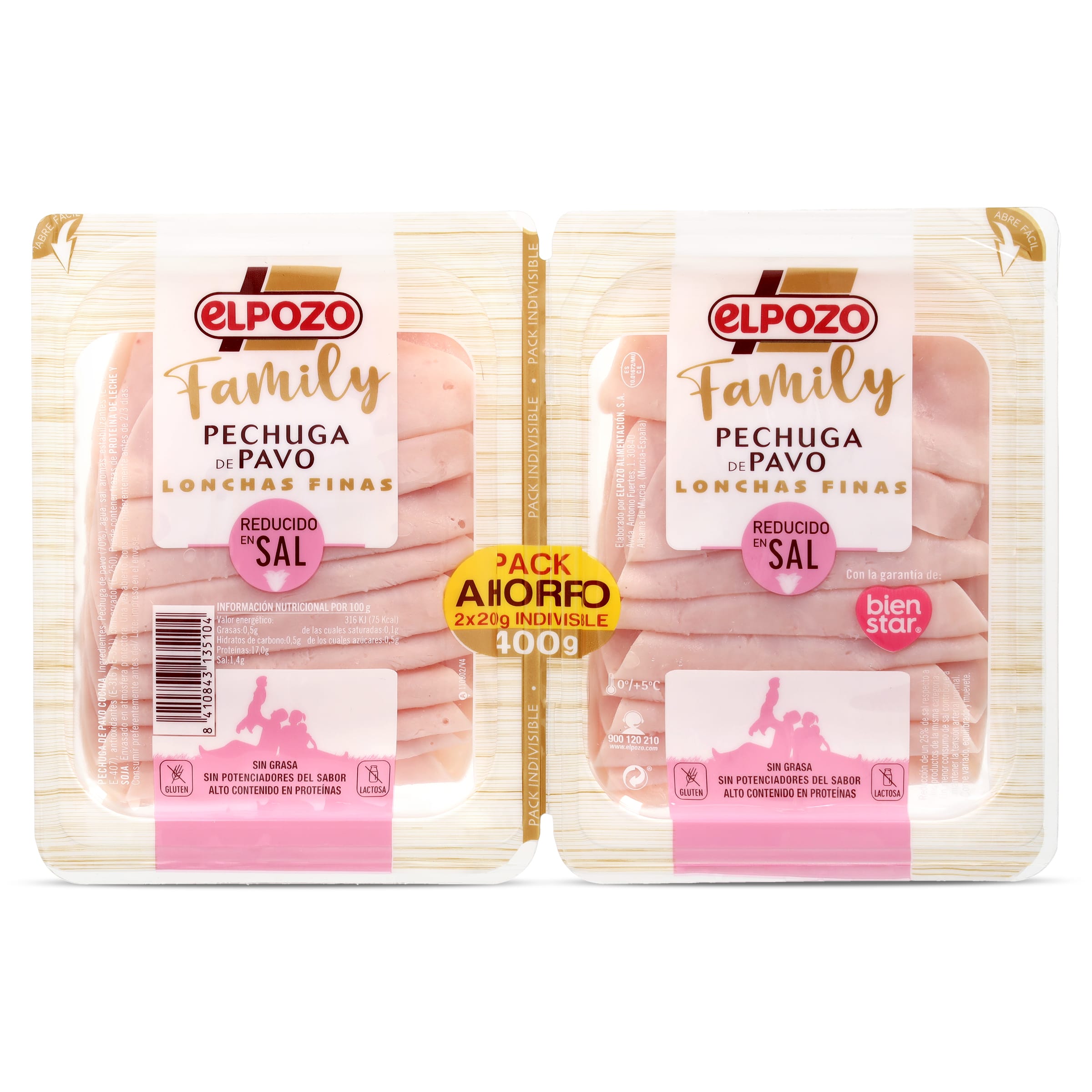 ELPOZO pechuga pavo bajo en sal family sobre 2 x 200 gr