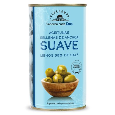 Aceitunas rellenas de anchoa suave Vegecampo de Dia lata 150 g-0