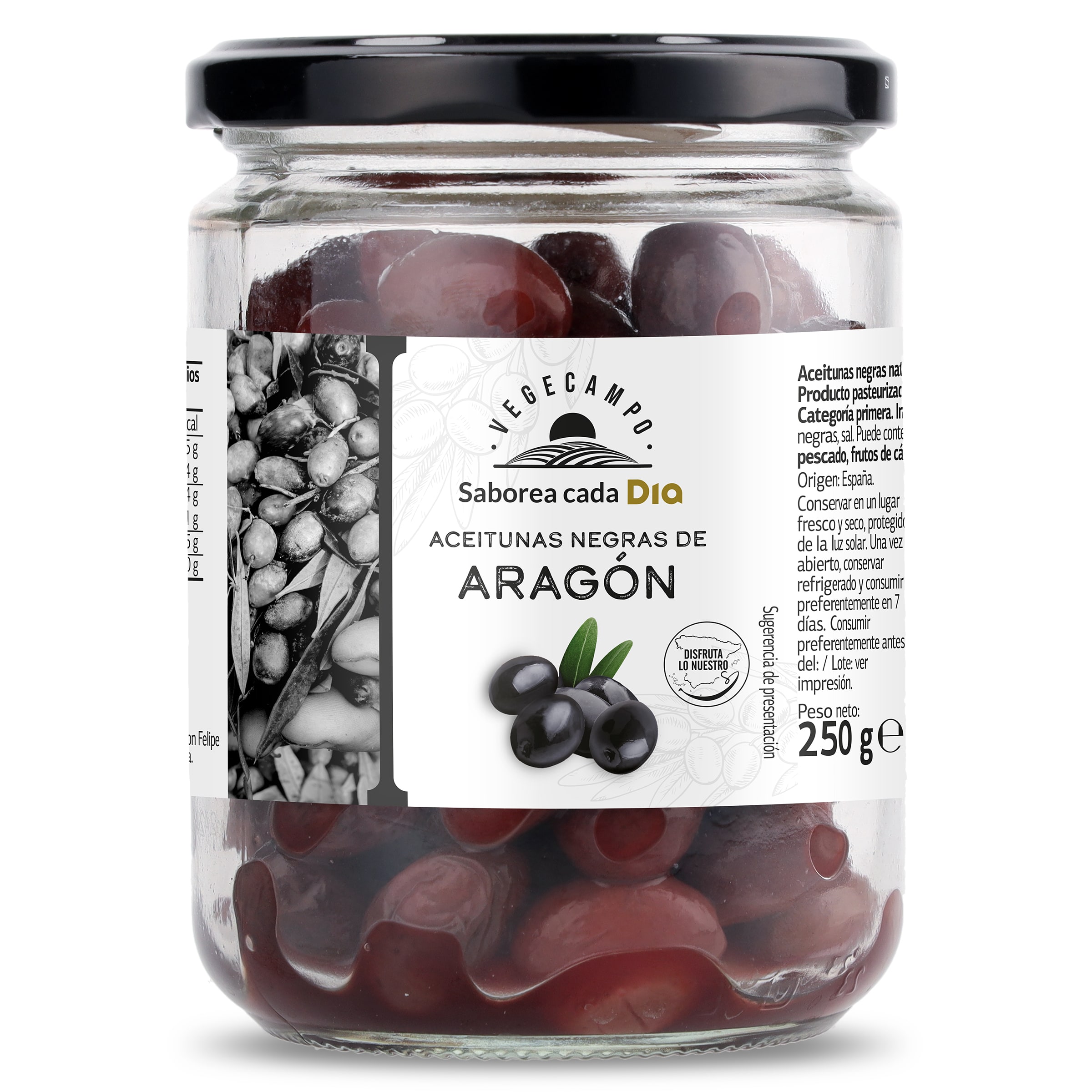 DIA VEGECAMPO aceitunas negras de Aragón frasco 250 gr