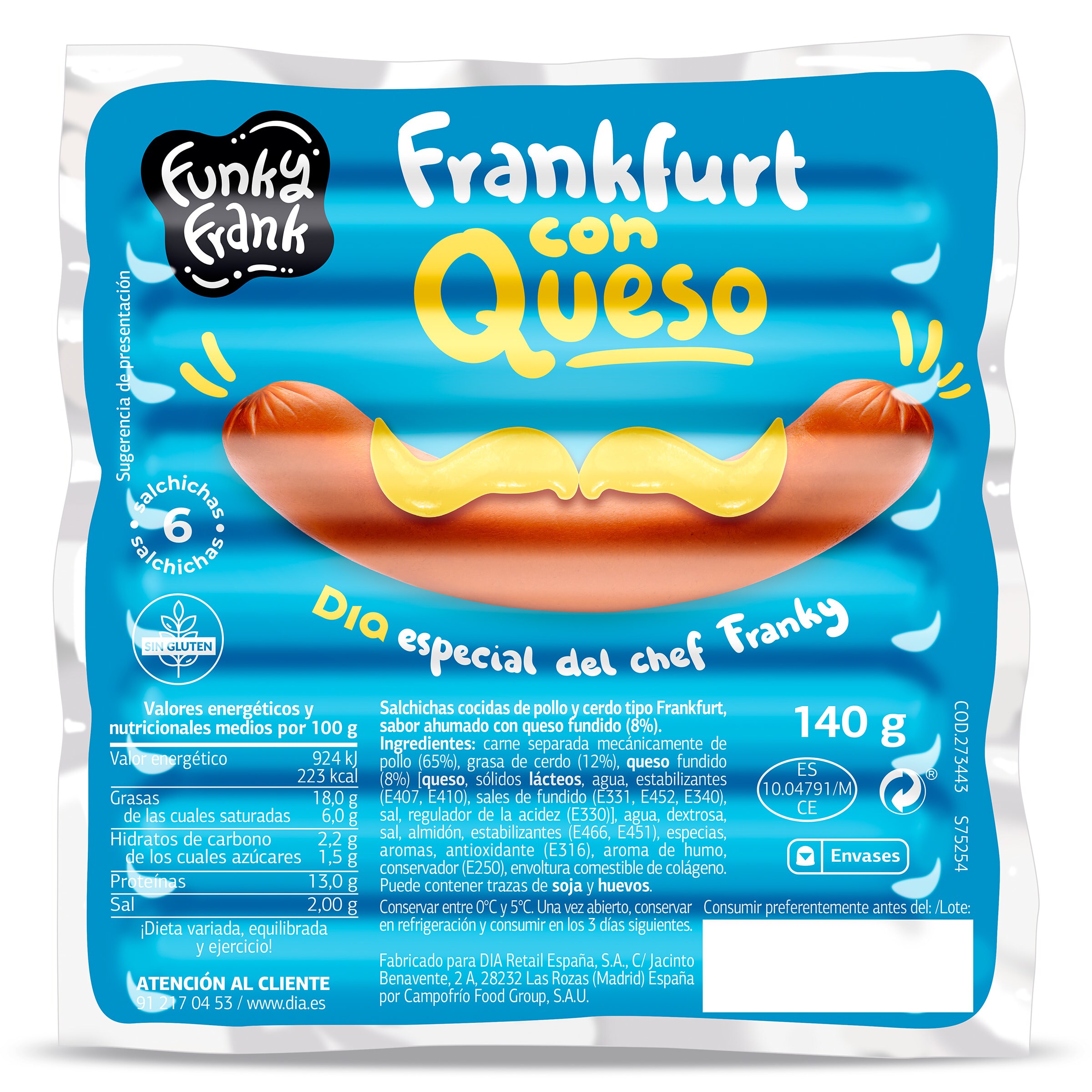 DIA FUNKY FRANK salchichas Frankfurt con queso pack 4 x 140 gr