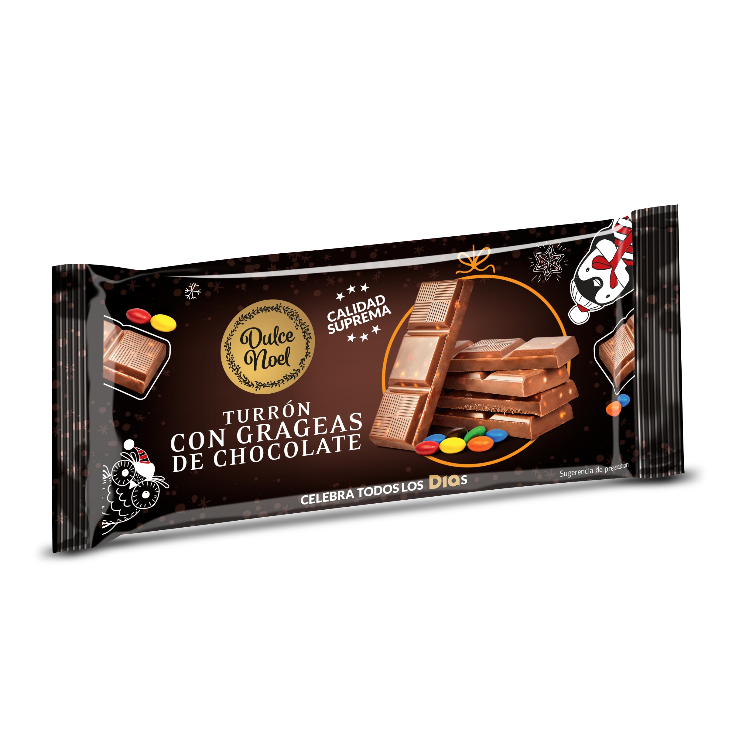 DIA DULCE NOEL turrón con grajeas de chocolate estuche 100 gr
