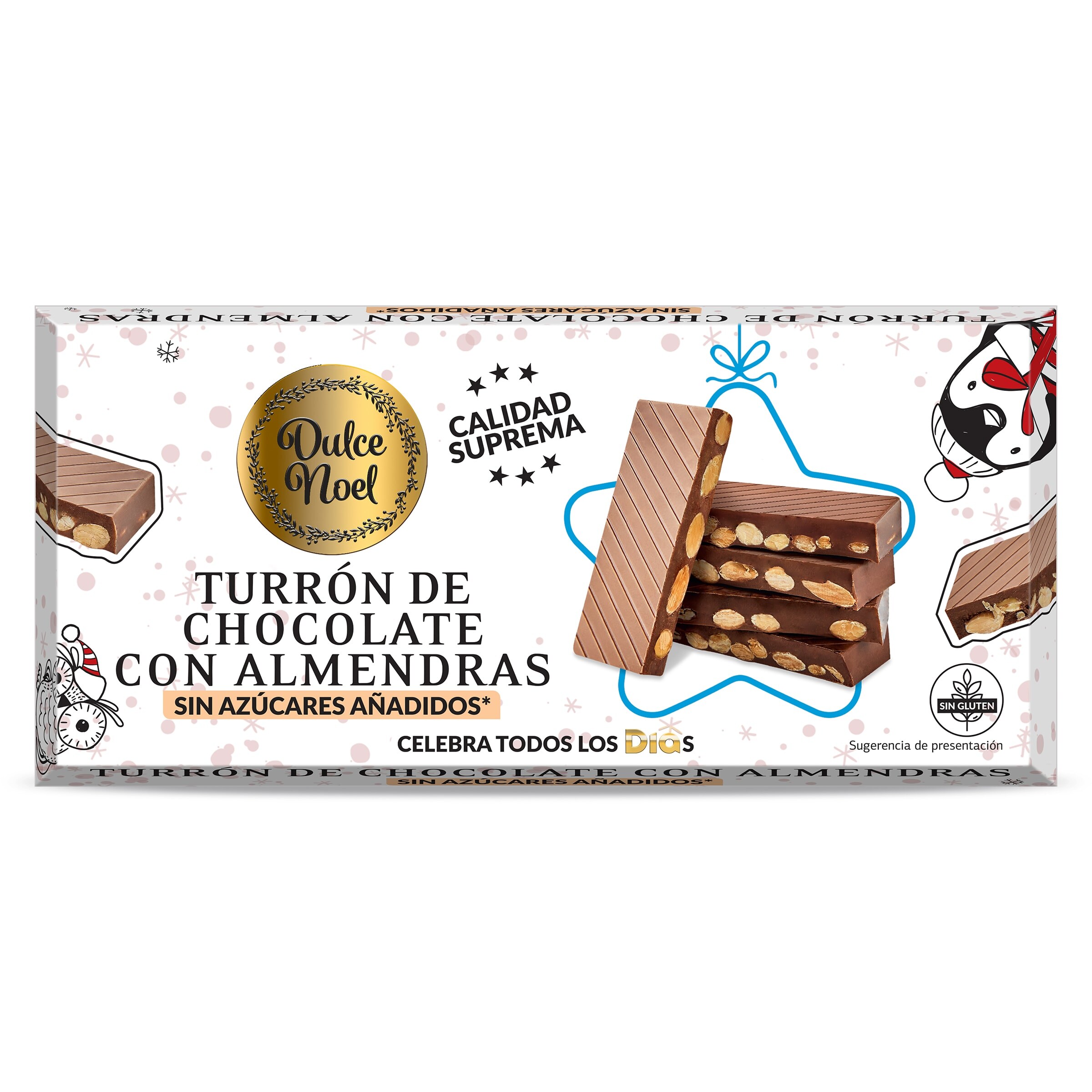 DIA DULCE NOEL turrón chocolate con almendras sin azúcar estuche 175 gr