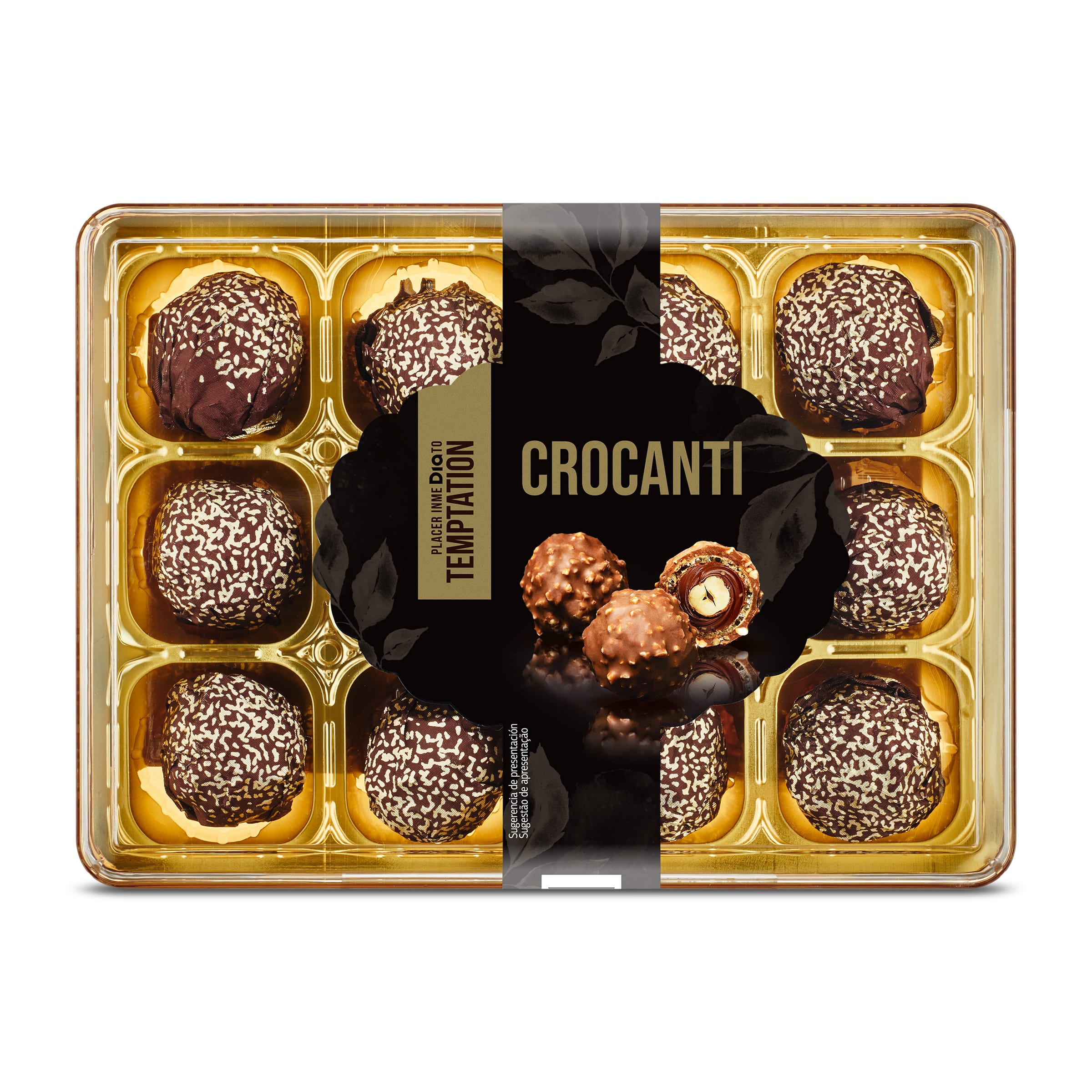 DIA TEMPTATION bombones crocanti de chocolate y avellana bandeja 150 gr
