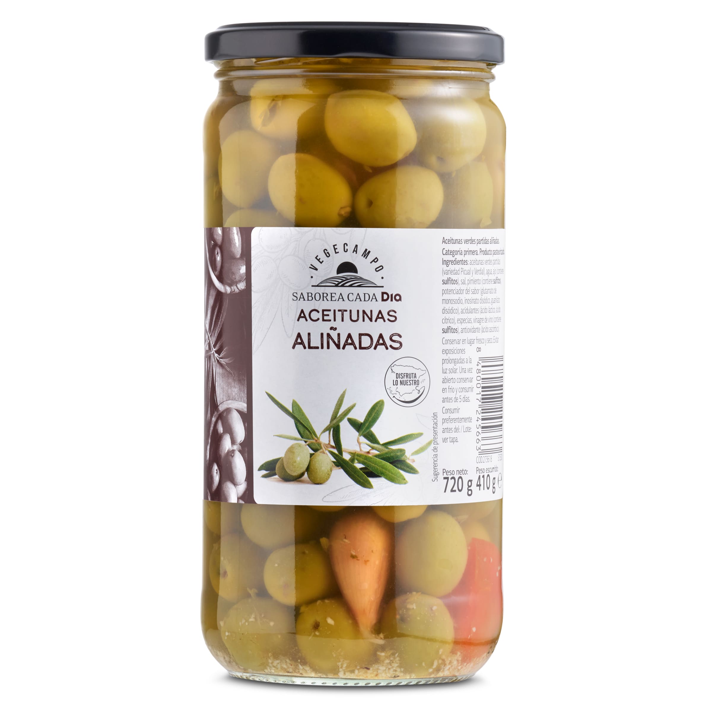 DIA VEGECAMPO aceitunas aliñadas frasco 410 gr