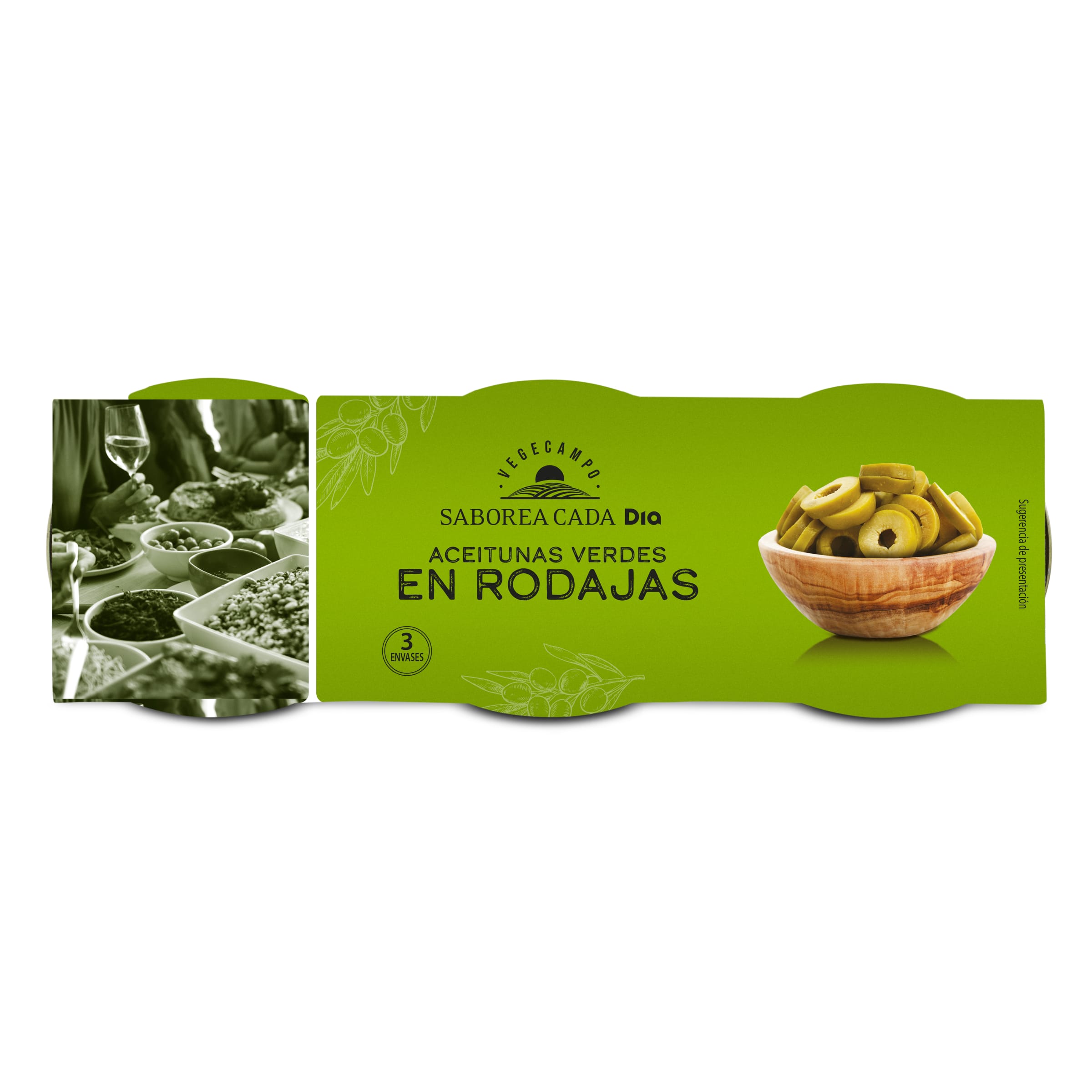 DIA VEGECAMPO aceitunas verdes en rodajas pack 3 latas 50 gr