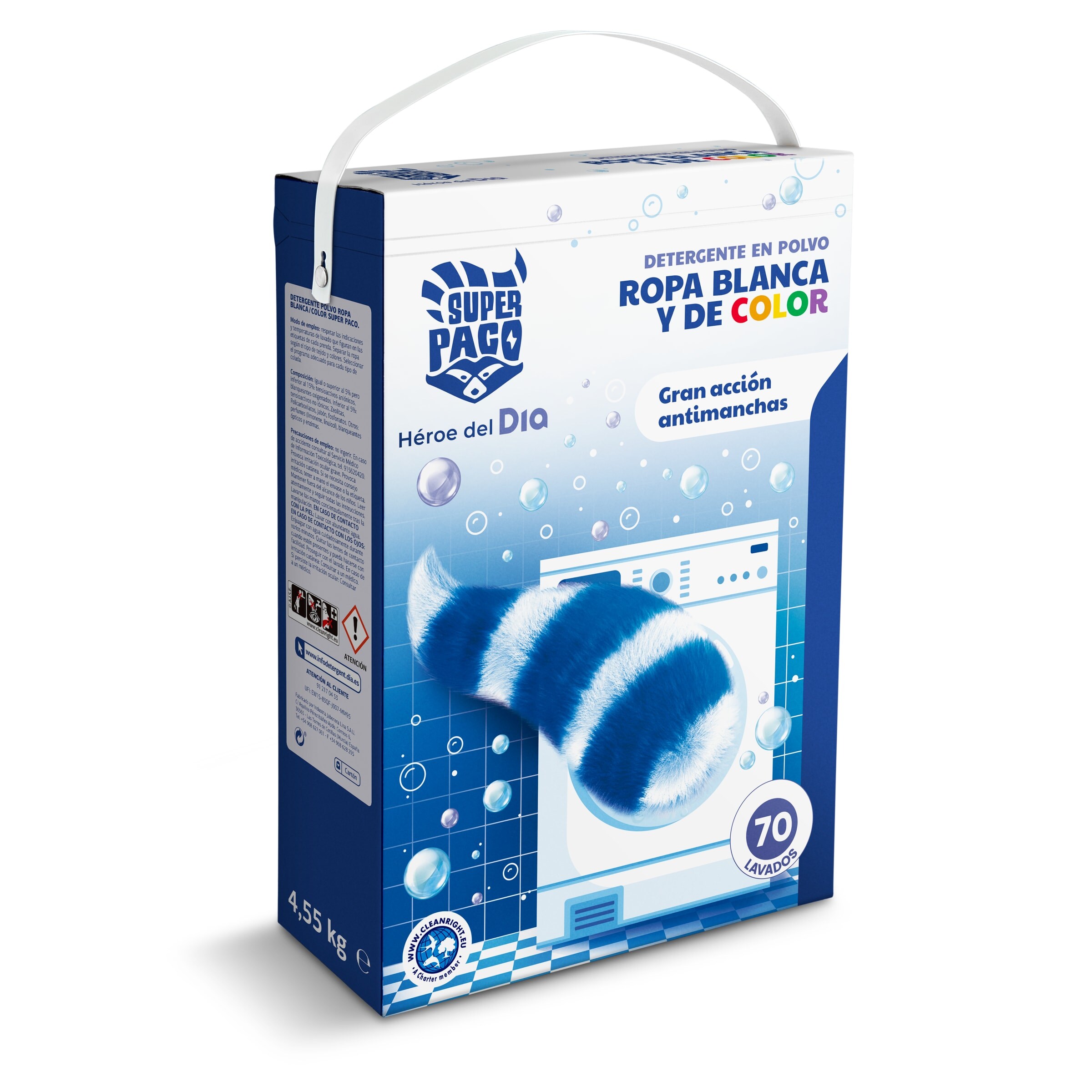 DIA SUPER PACO detergente máquina polvo blanca y color maleta 70 cacitos