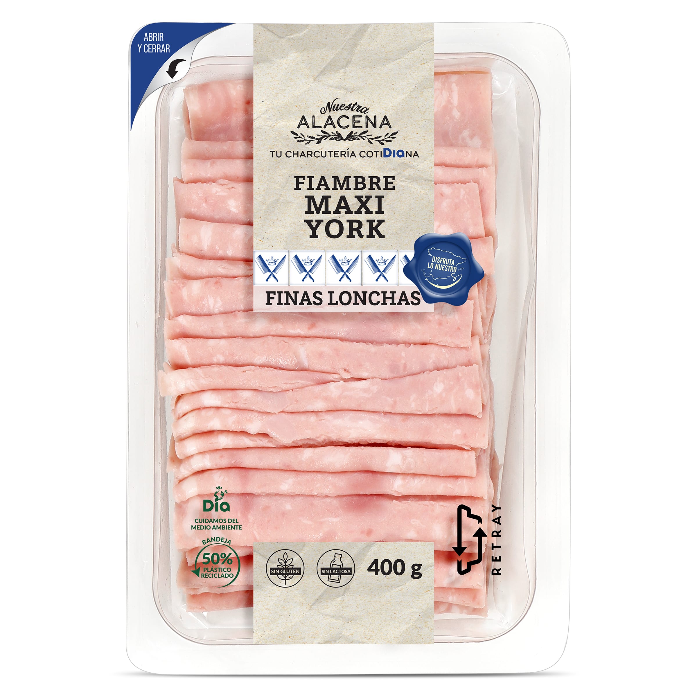 DIA NUESTRA ALACENA fiambre maxi york en finas lonchas envase 400 gr