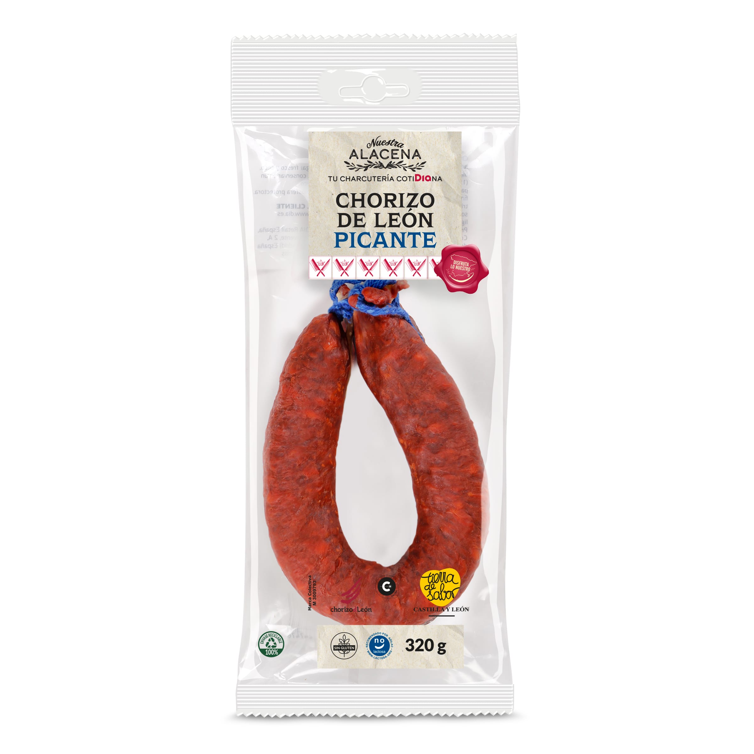 DIA NUESTRA ALACENA chorizo de León picante pieza 320 gr