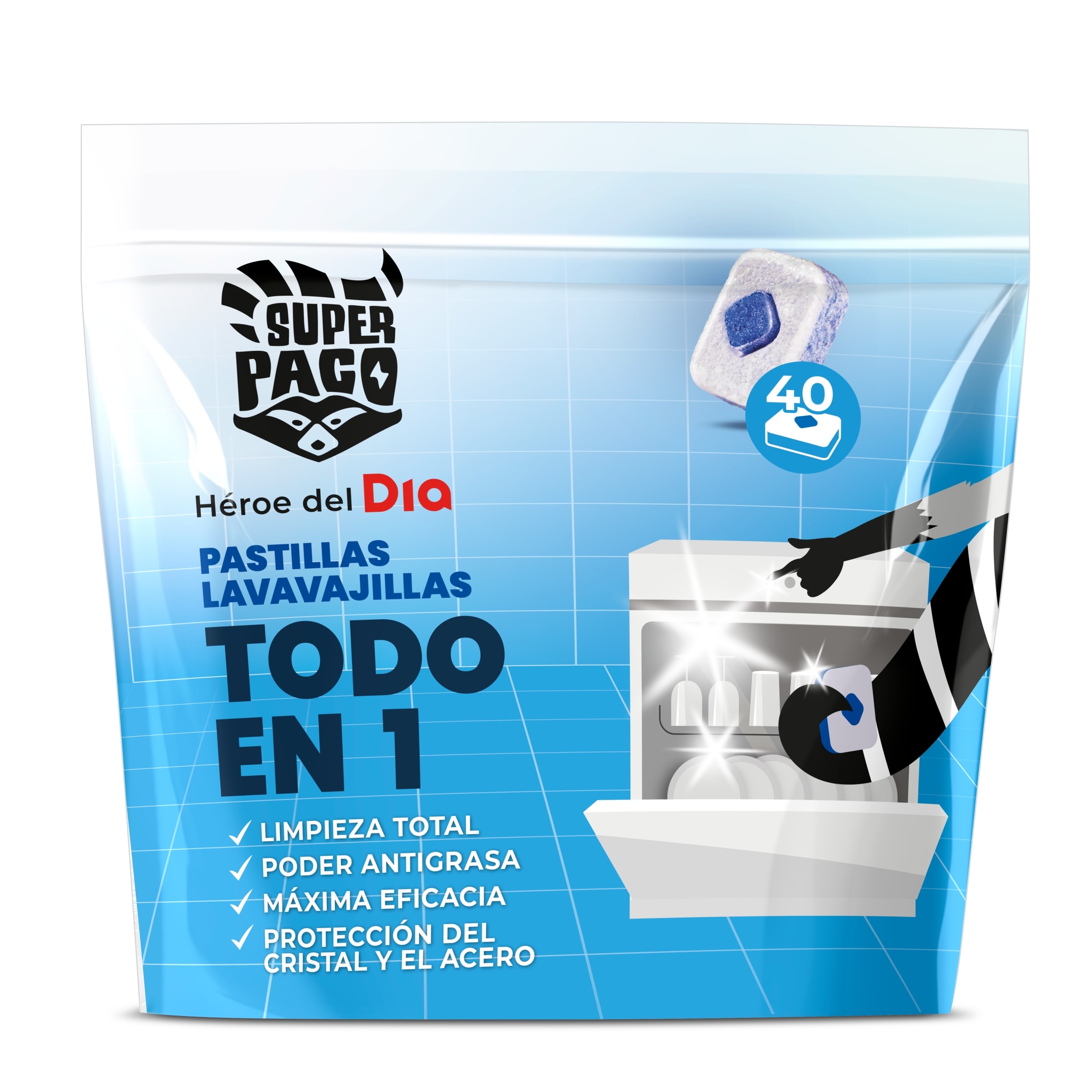 Lavavajillas máquina todo en 1 Super Paco bolsa 40 unidades - Supermercados  DIA