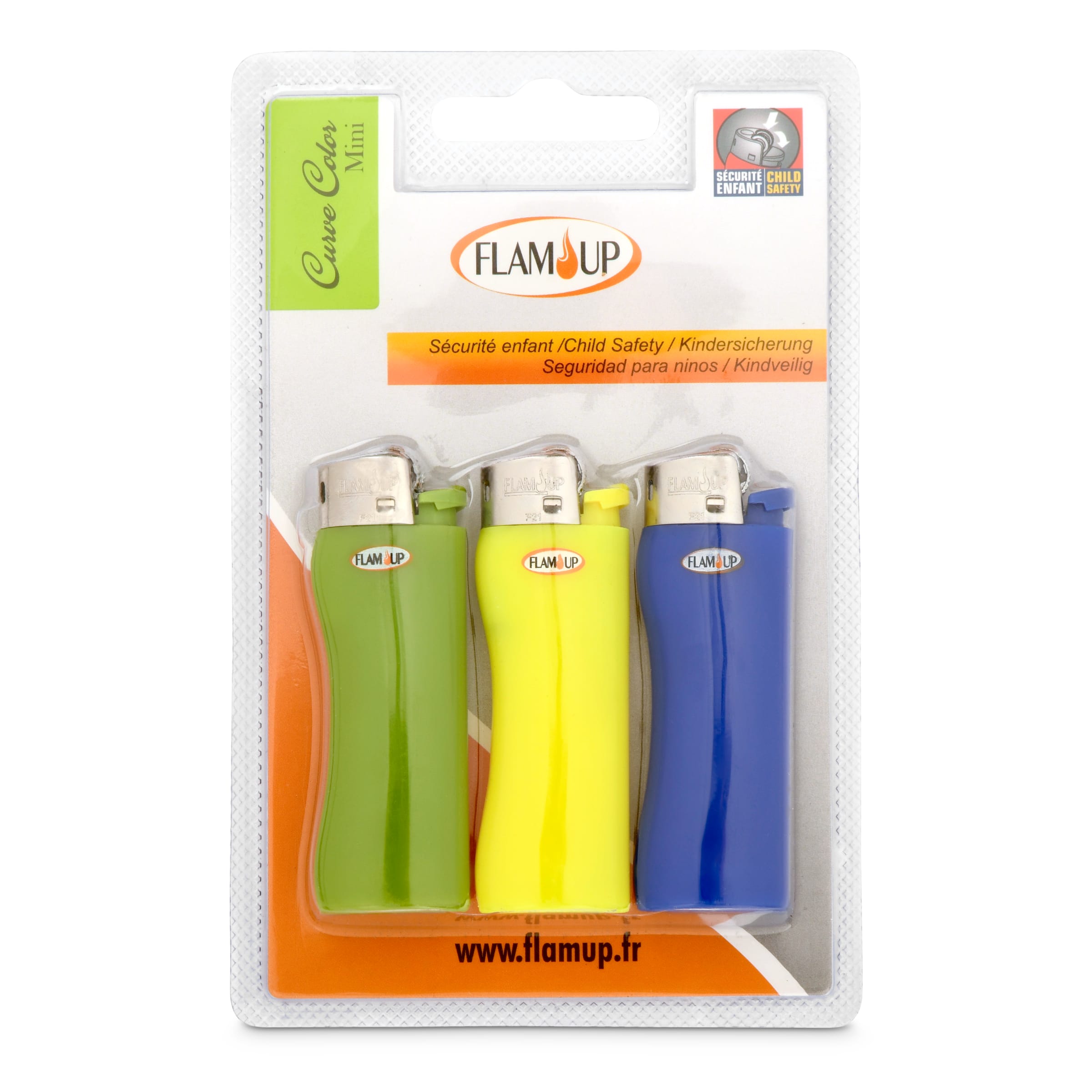 FLAM'UP mechero curve mini colores blíster 3 uds