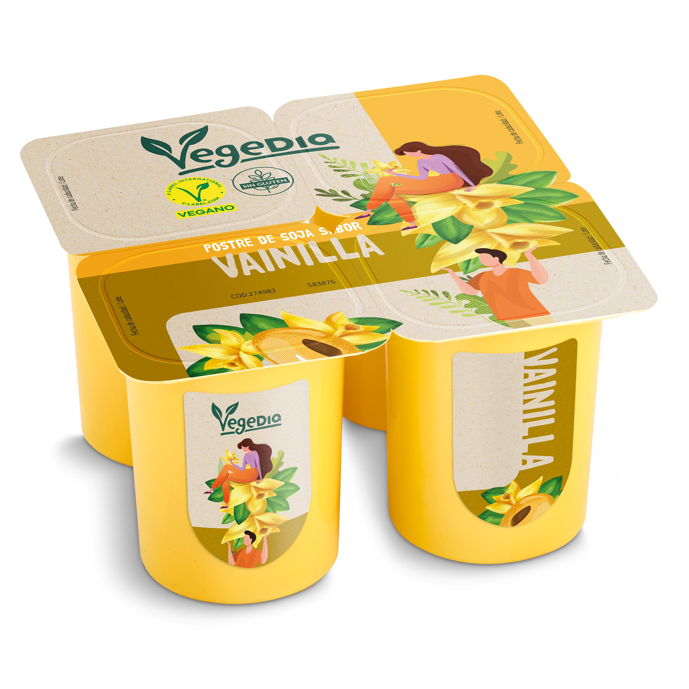 VEGEDIA postre de soja sabor vainilla pack 4 x 100 gr