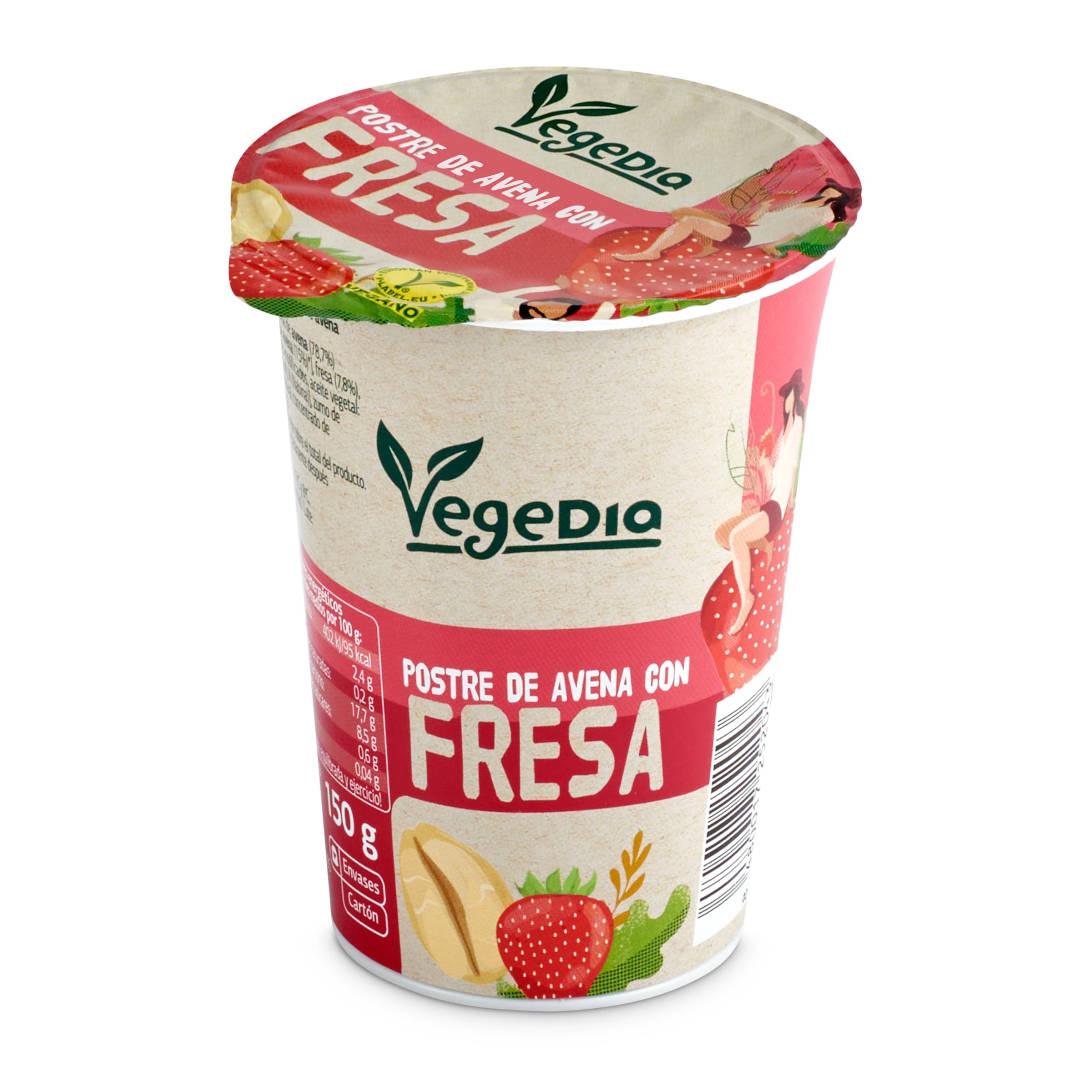 VEGEDIA postre vegetal de avena con fresa vaso 150 gr