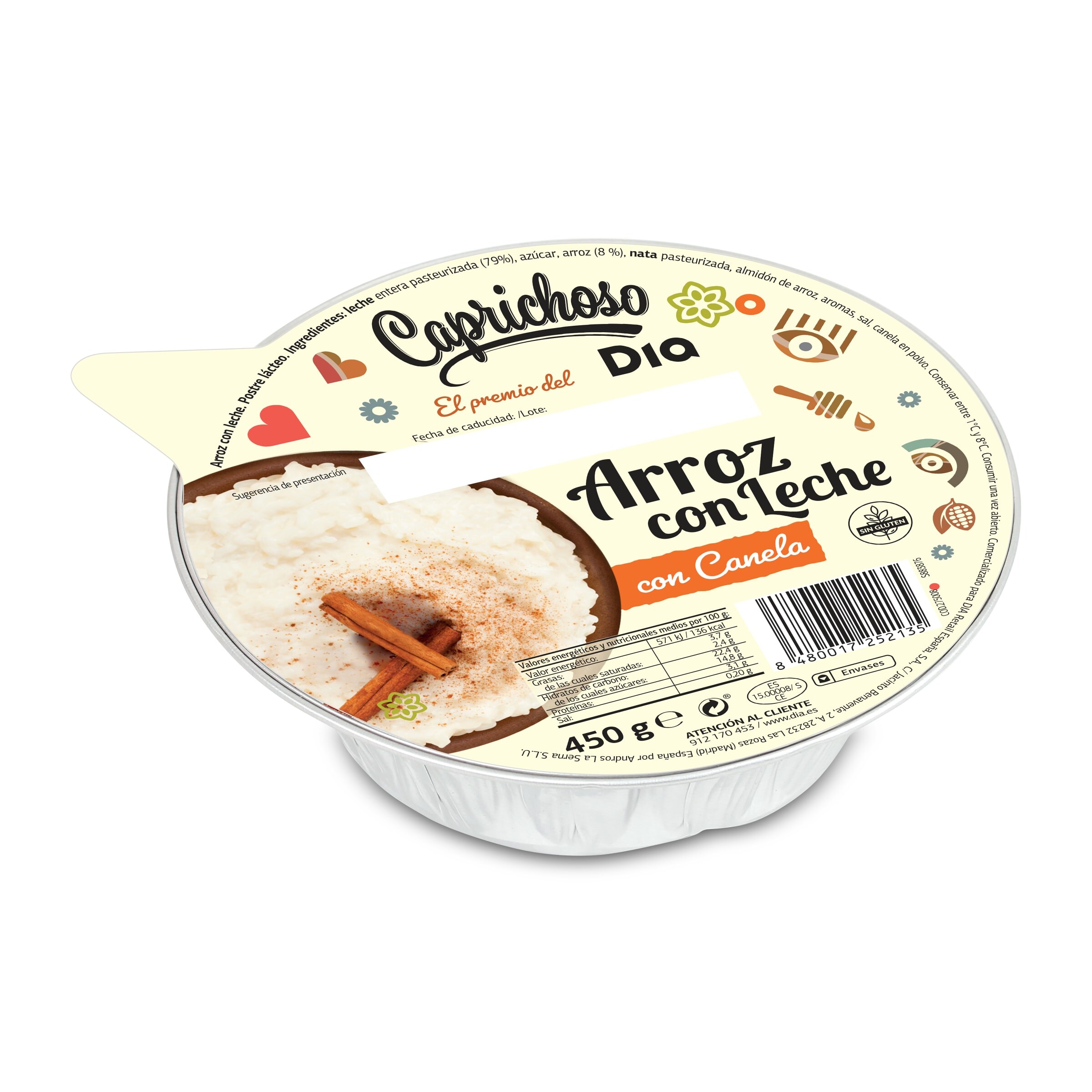 DIA CAPRICHOSO arroz con leche tarrina 450 gr
