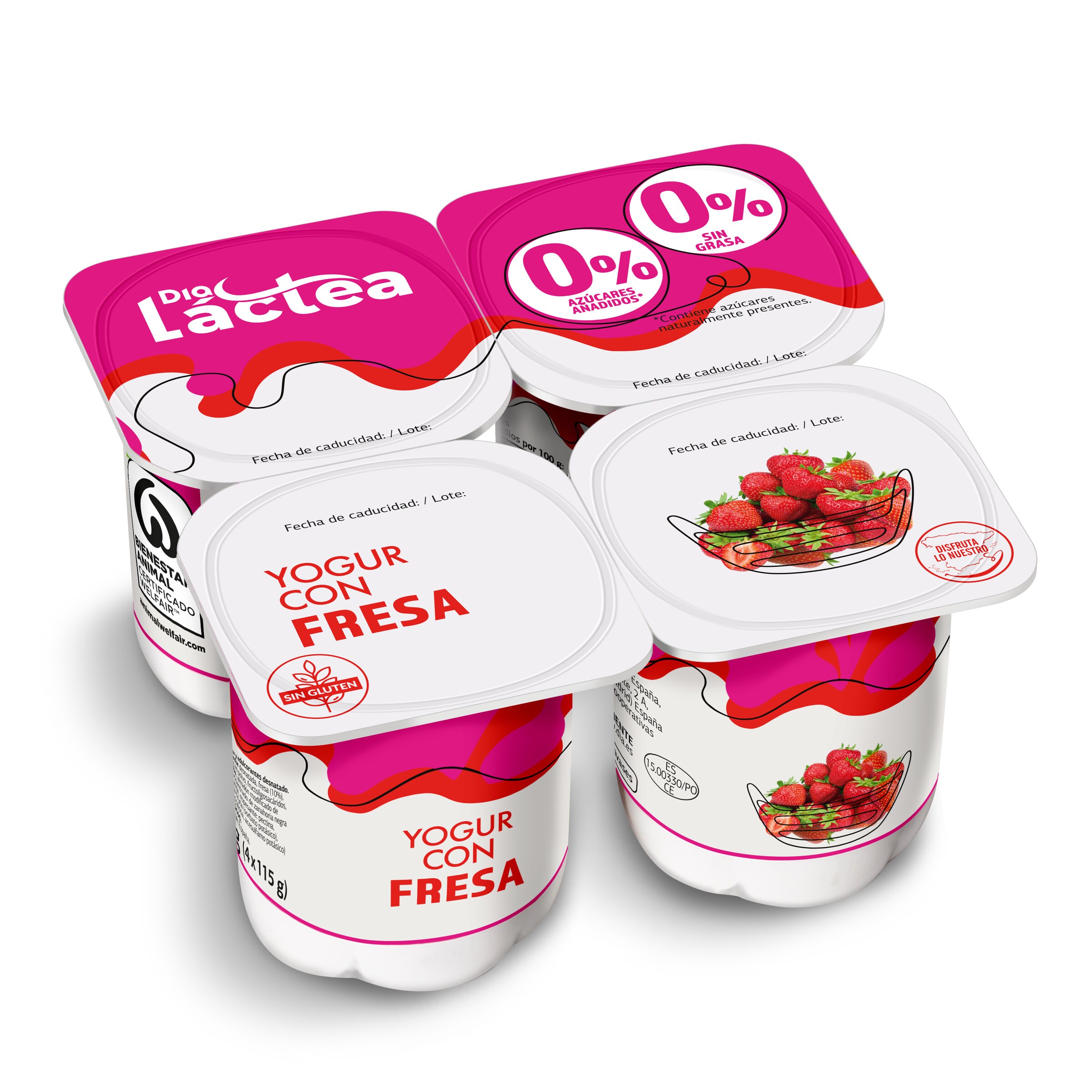 DIA LACTEA yogur con fresa doble 0% pack 4 unidades 115 gr