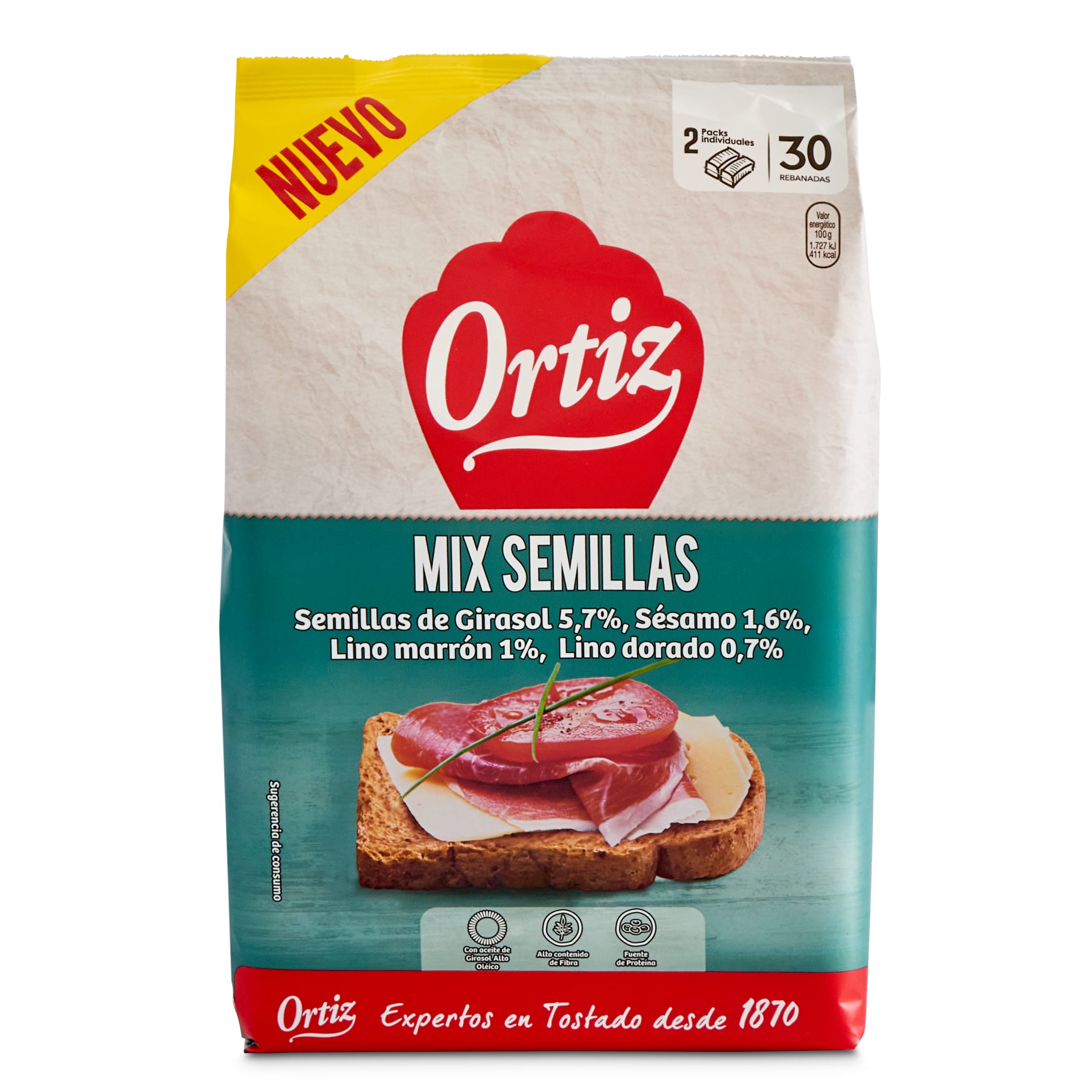 ORTIZ pan tostado mix semillas paquete 288 gr