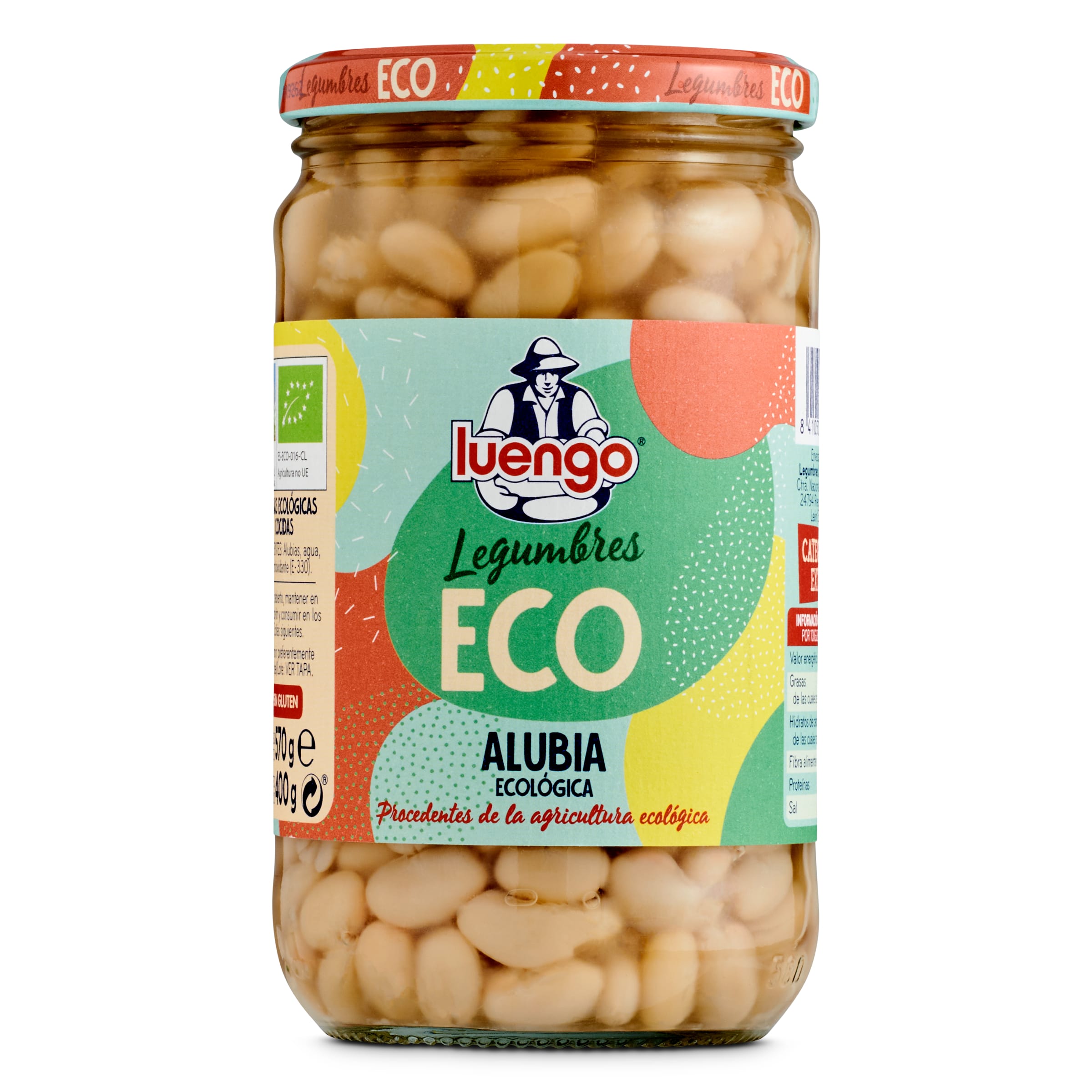 LUENGO alubia blanca cocida ecológica frasco 400 gr