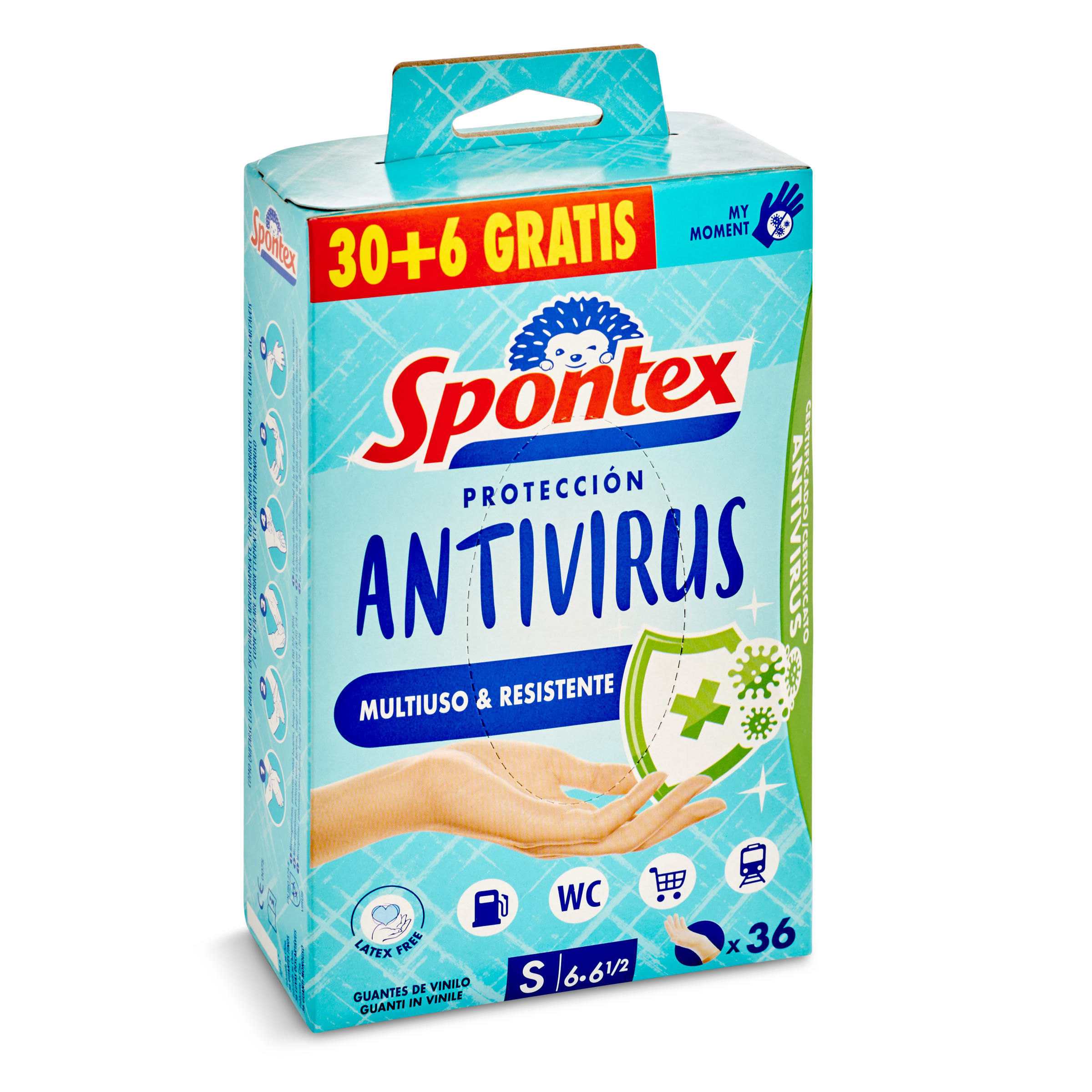 SPONTEX guantes protección antivirus talla 6 caja 30 + 6 ud