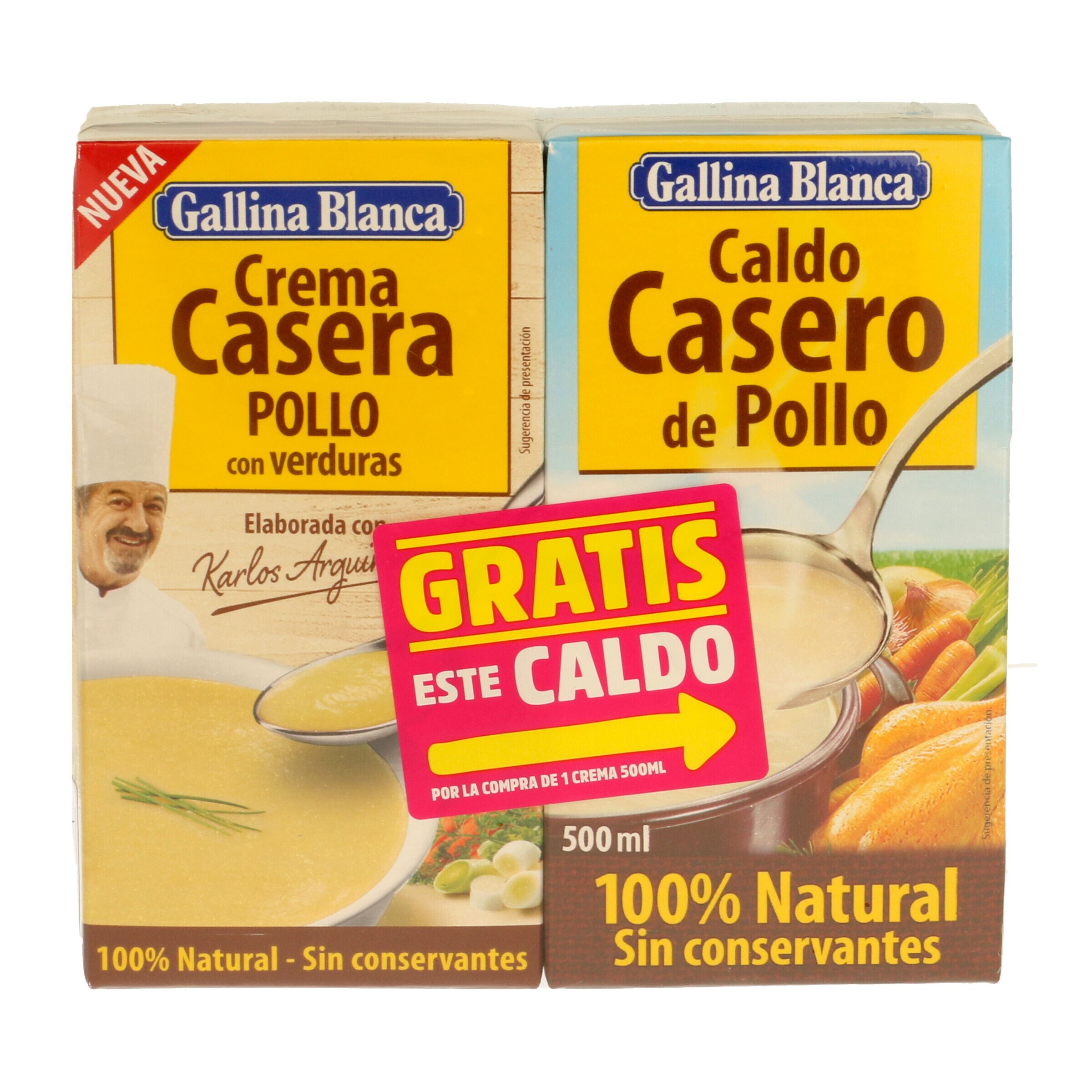 GALLINA BLANCA crema de pollo con verduras + caldo de pollo pack 2 x 1 lt