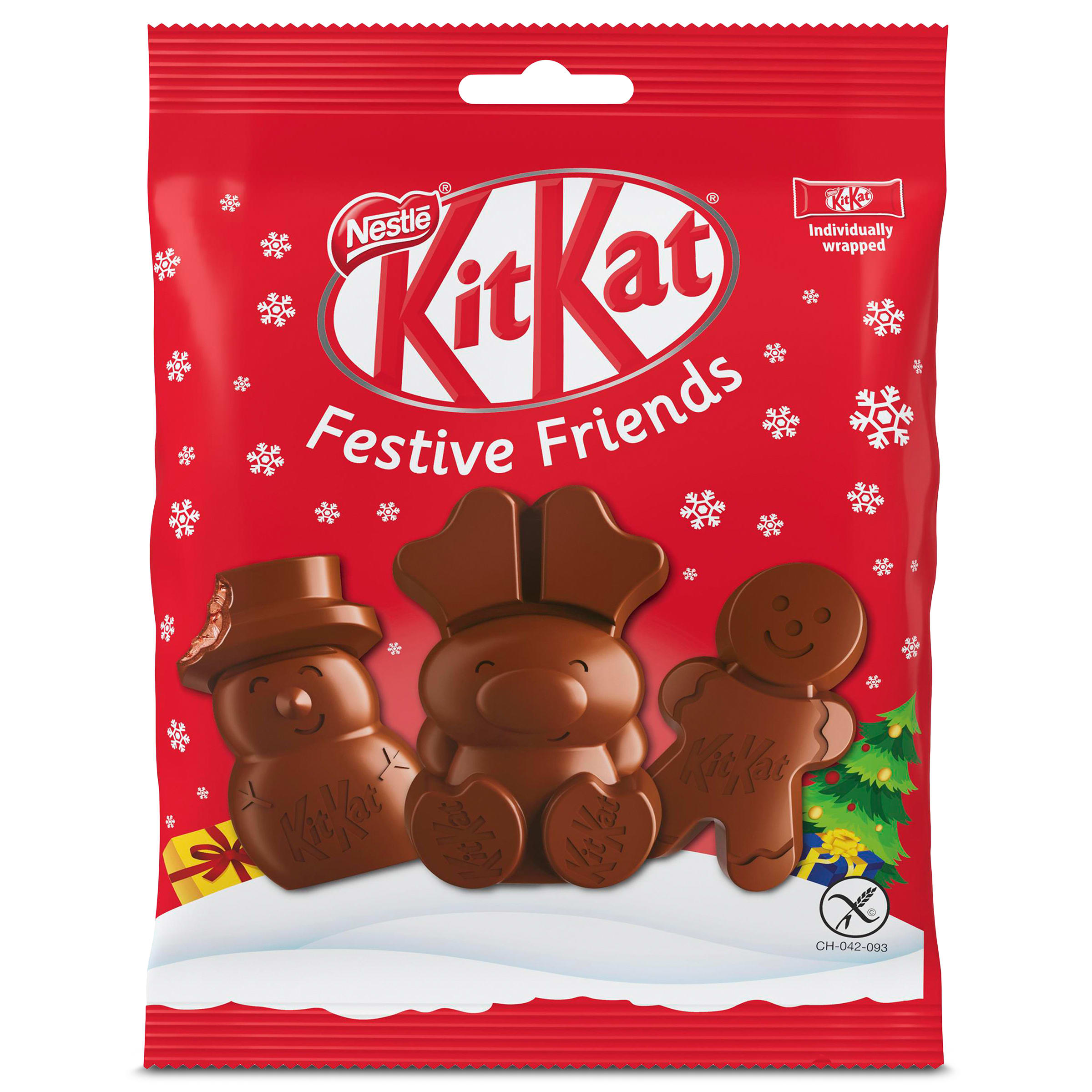 KIT KAT festive friends mini figuritas de chocolate con leche bolsa 65 gr