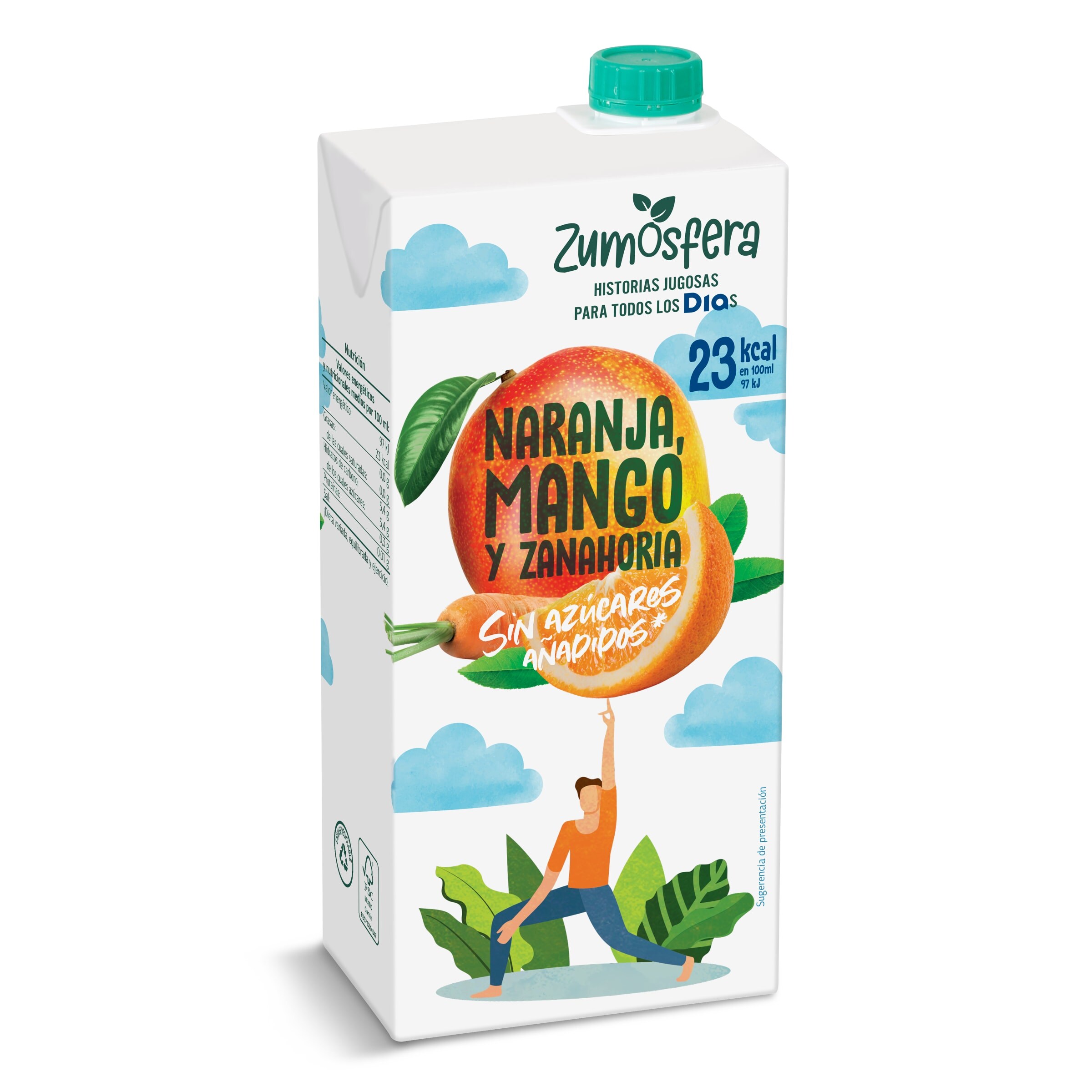 DIA ZUMOSFERA zumo de naranja, mango y zanahoria sin azúcares añadidos envase 1 lt