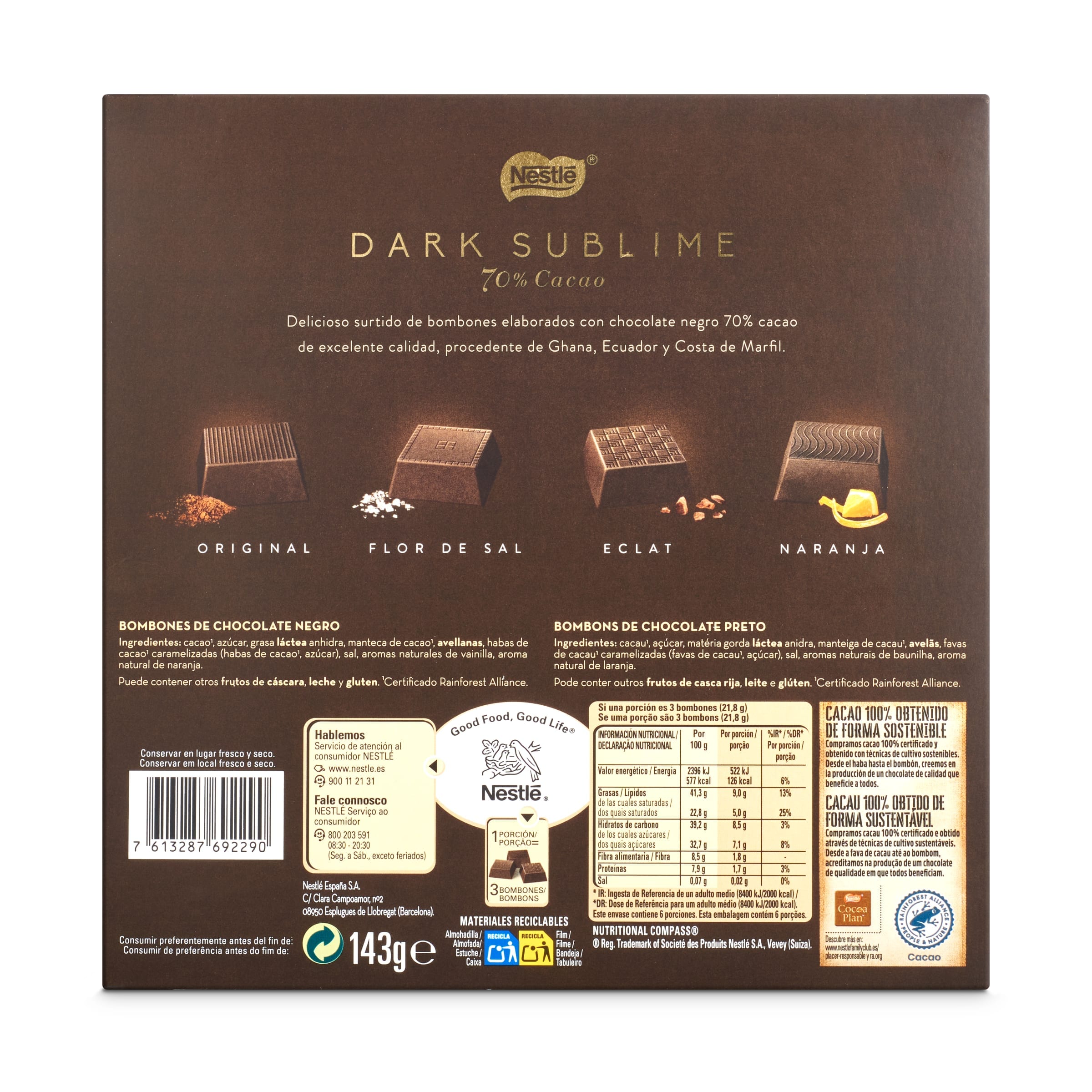 Bombones surtidos de chocolate negro 70% de cacao NESTLE CAJA ROJA ESTUCHE  143 GR - Supermercados DIA