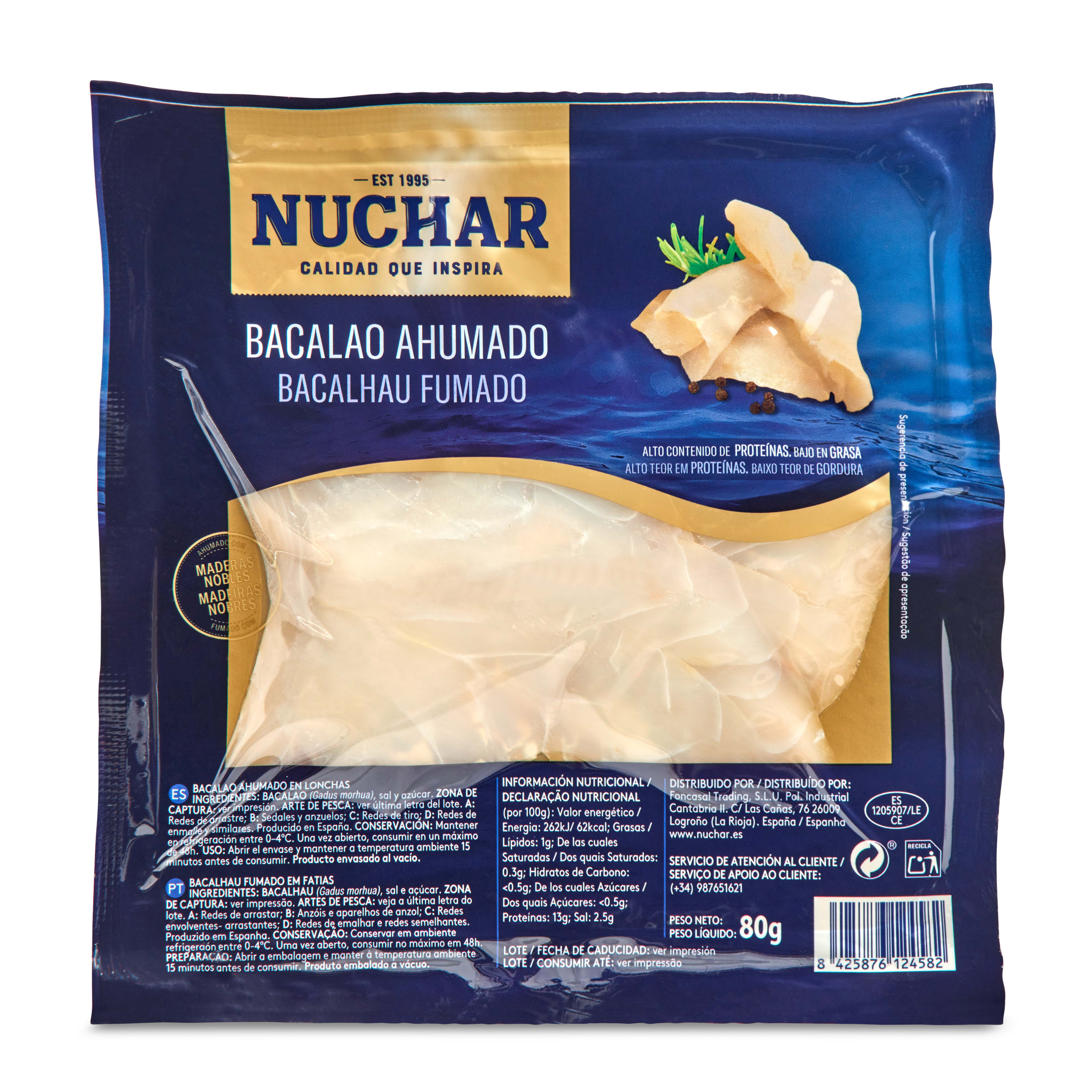 NUCHAR bacalao ahumado envase 80 gr