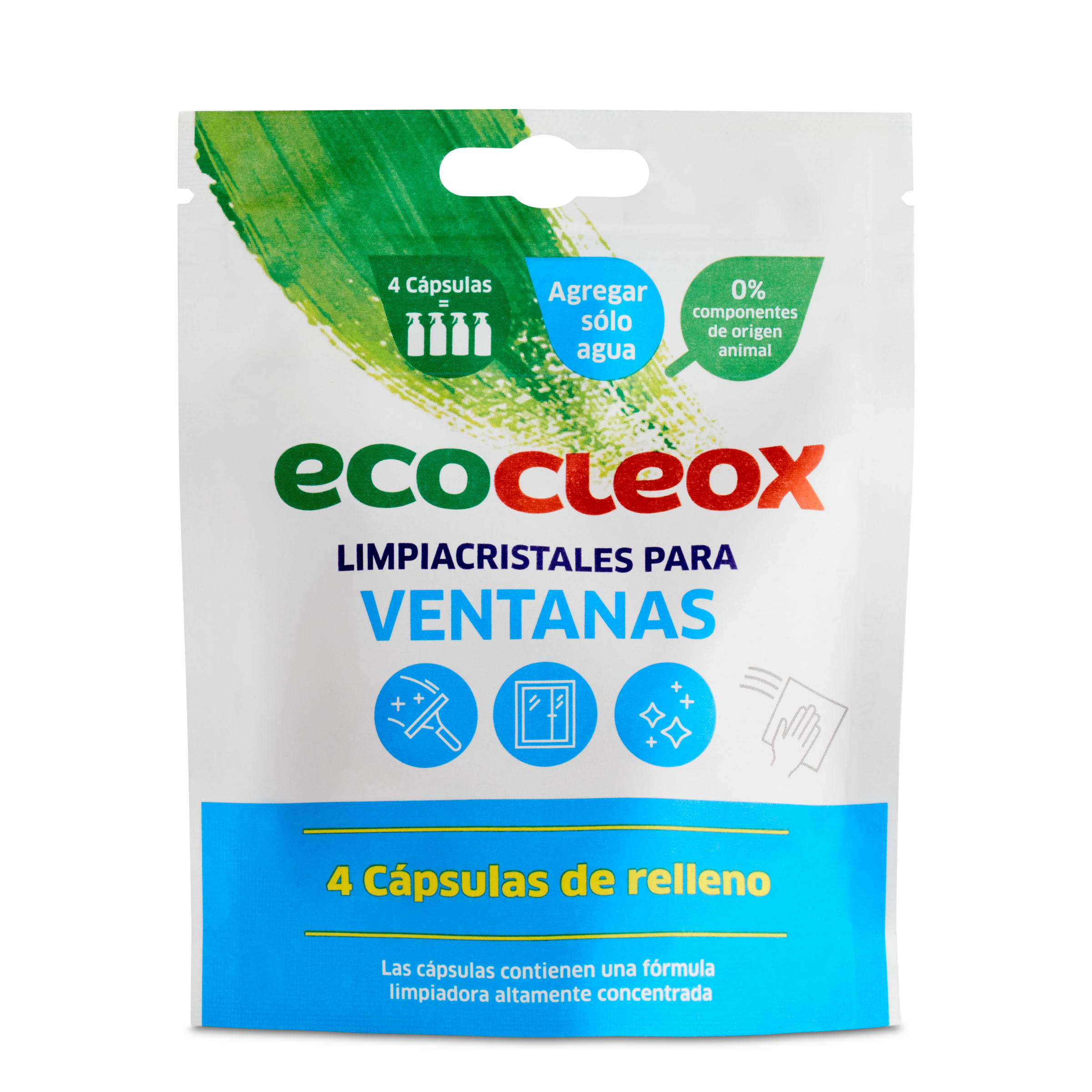 ECOCLEOX limpiador para ventanas en cápsulas bolsa 20 gr