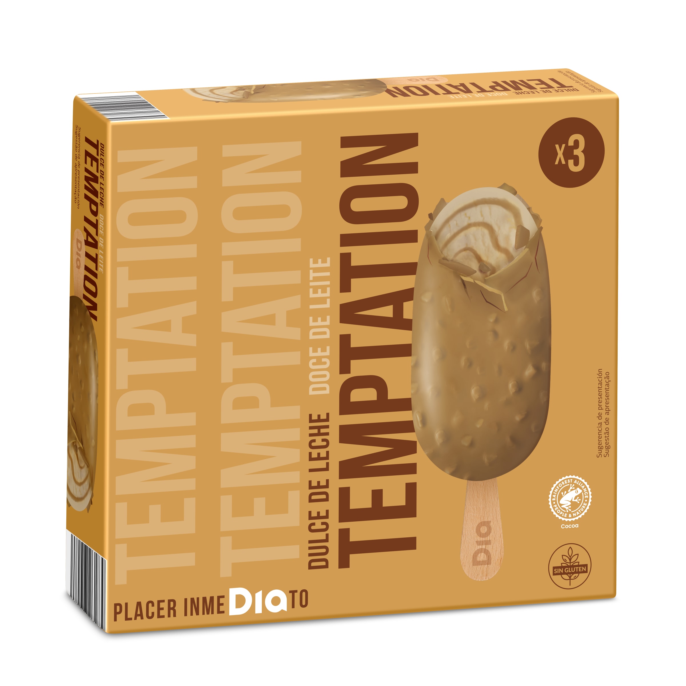 DIA TEMPTATION helado bombón dulce de leche caja 3 uds 189 gr