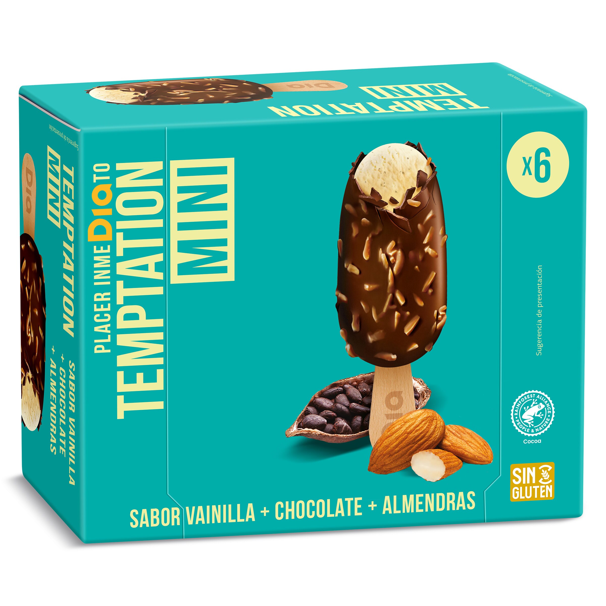 DIA TEMPTATION helado mini bombón chocolate almendrado caja 6 uds 216 gr