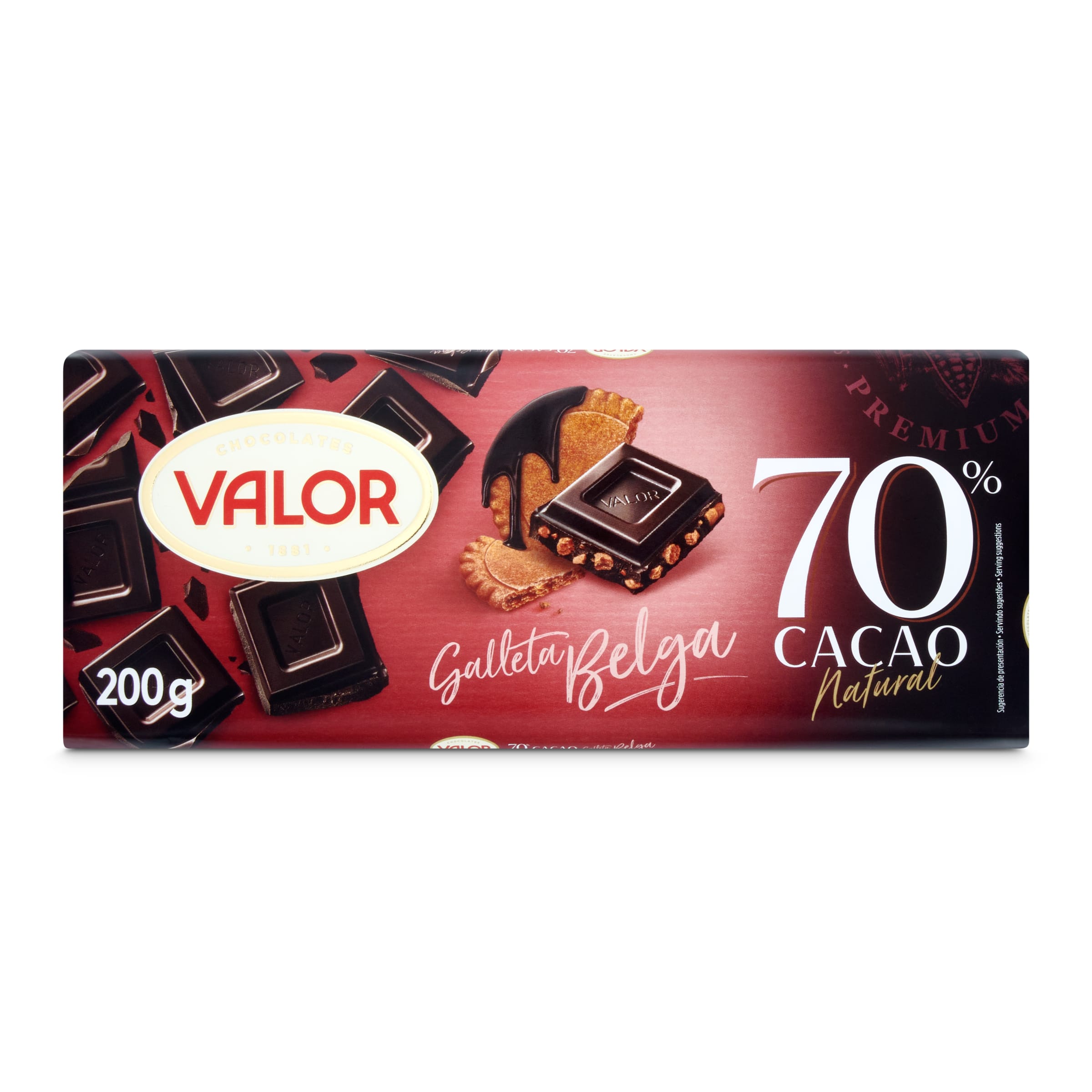 VALOR chocolate negro 70% con galleta belga tableta 200 gr