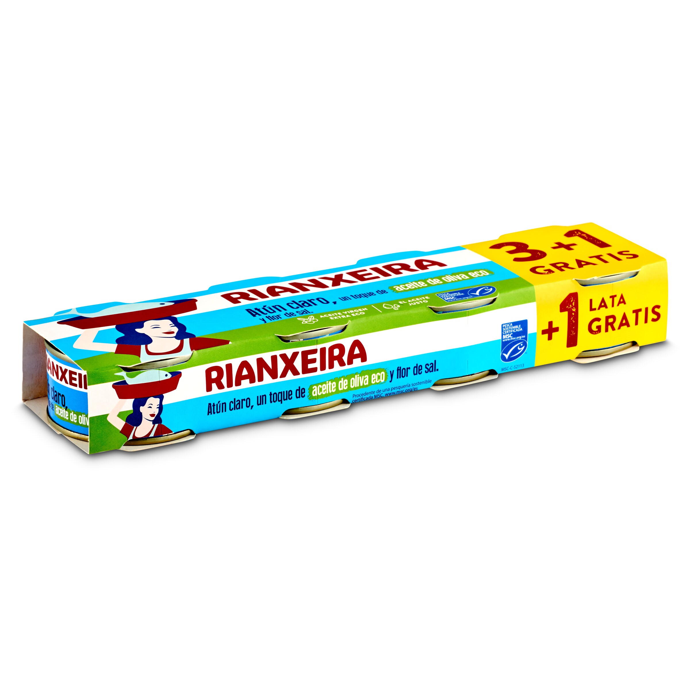 RIANXEIRA atún claro MSC en aceite de oliva eco pack 3+1 latas de 52 gr