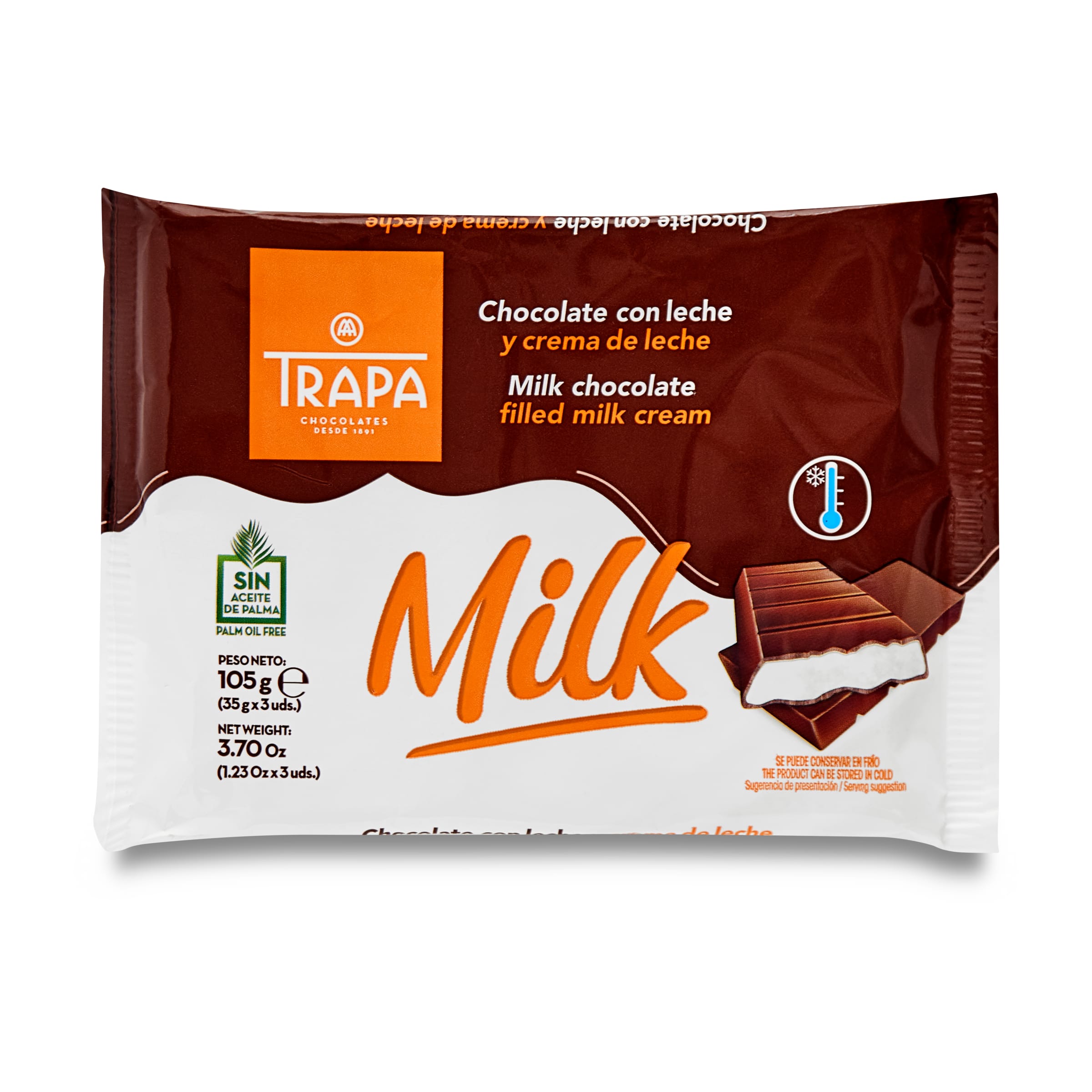 TRAPA chocolatina con leche pack 3 uds 35 gr