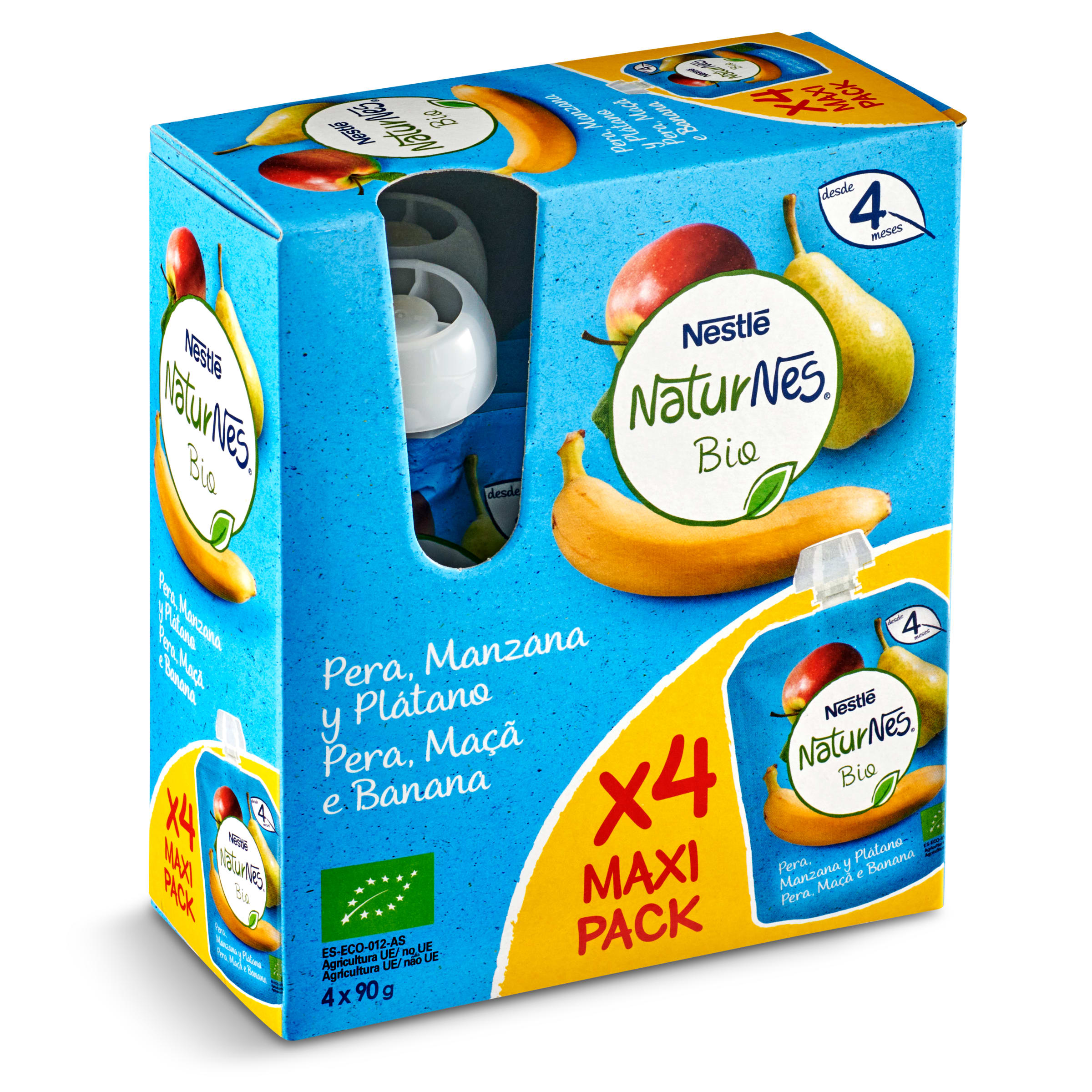 NESTLE Naturnes pera, manzana y plátano bio pack 4 x 90 gr