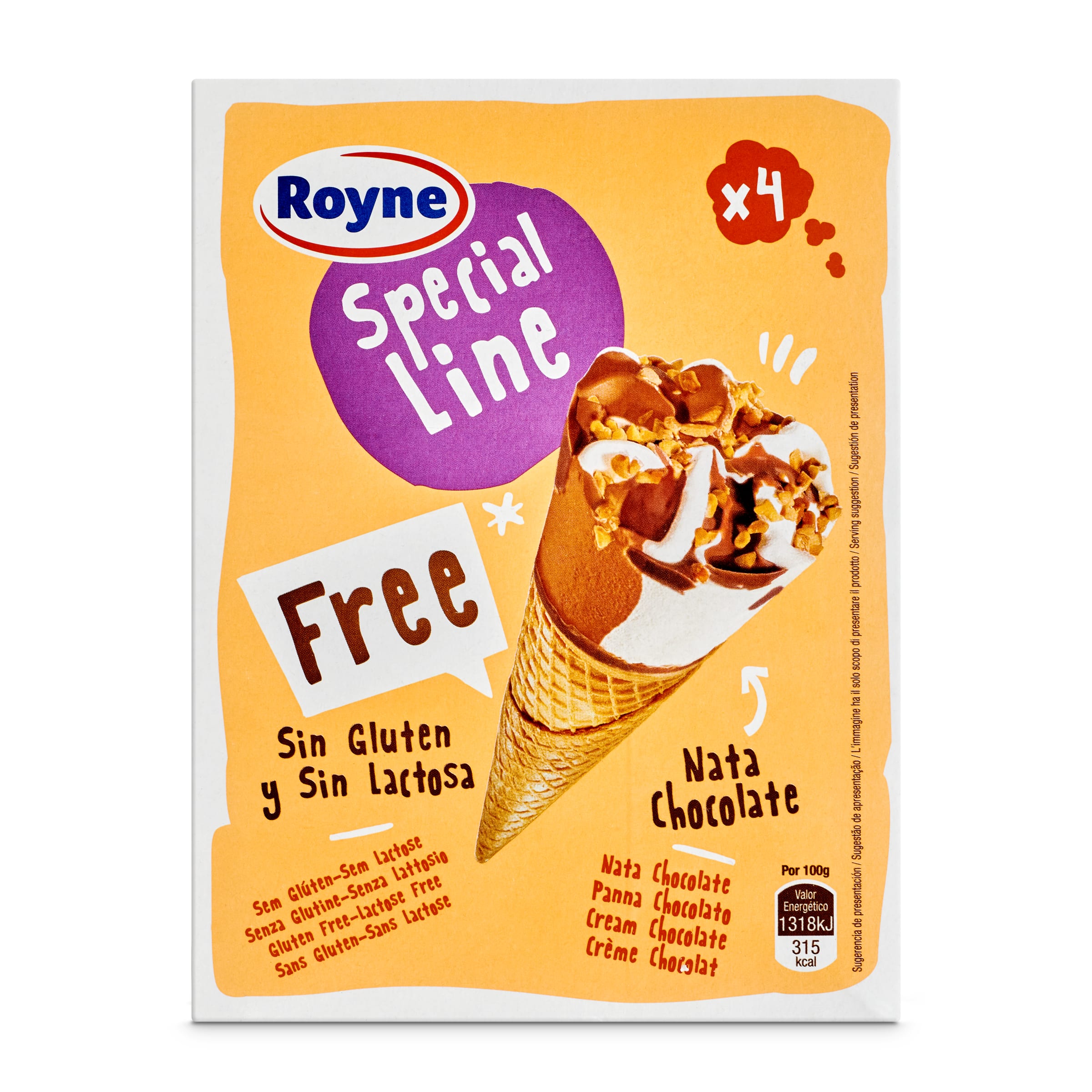 ROYNE helado cono special line nata y chocolate pack 4 uds 260 gr