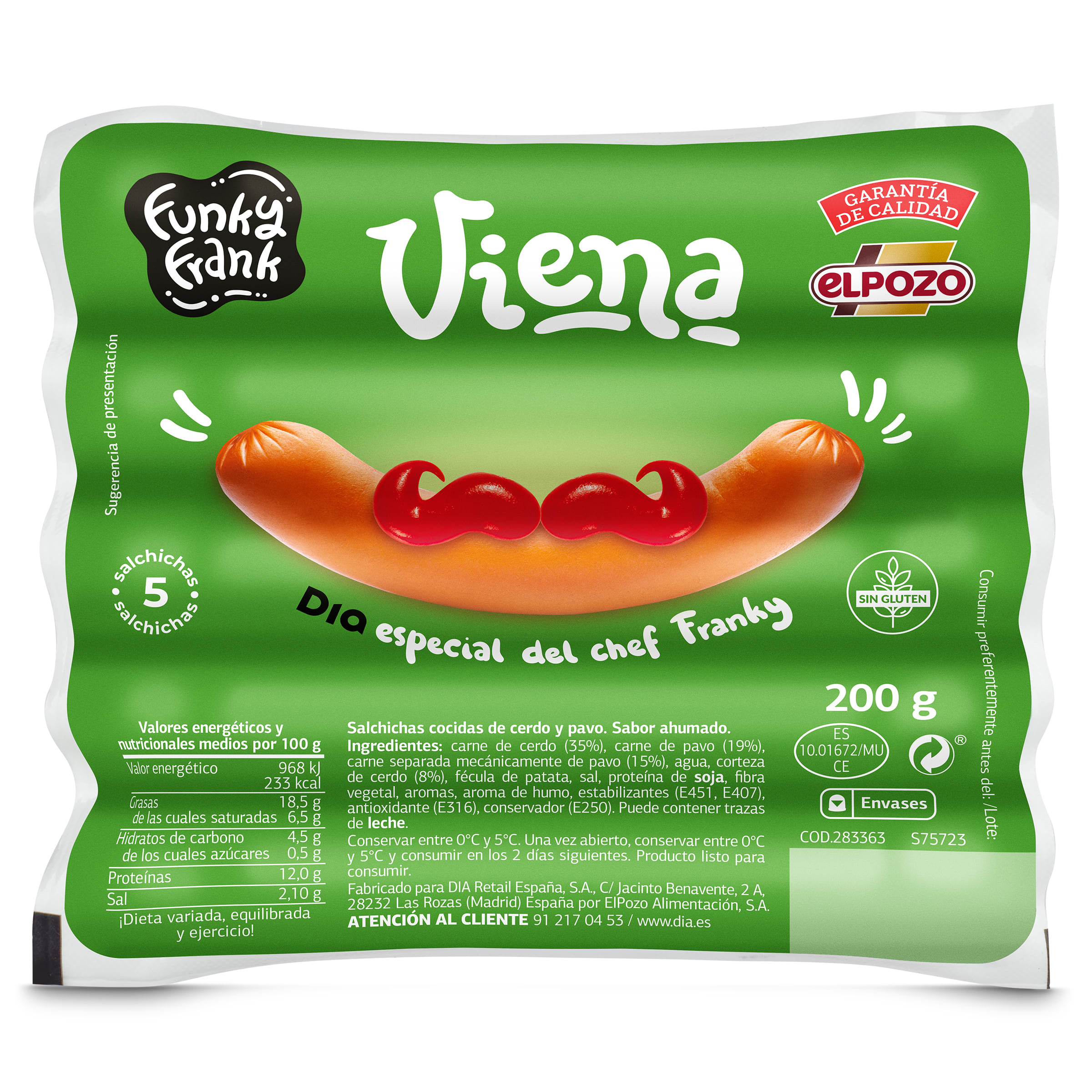 DIA FUNKY FRANK salchichas Viena clásicas pack 3 x 200 gr