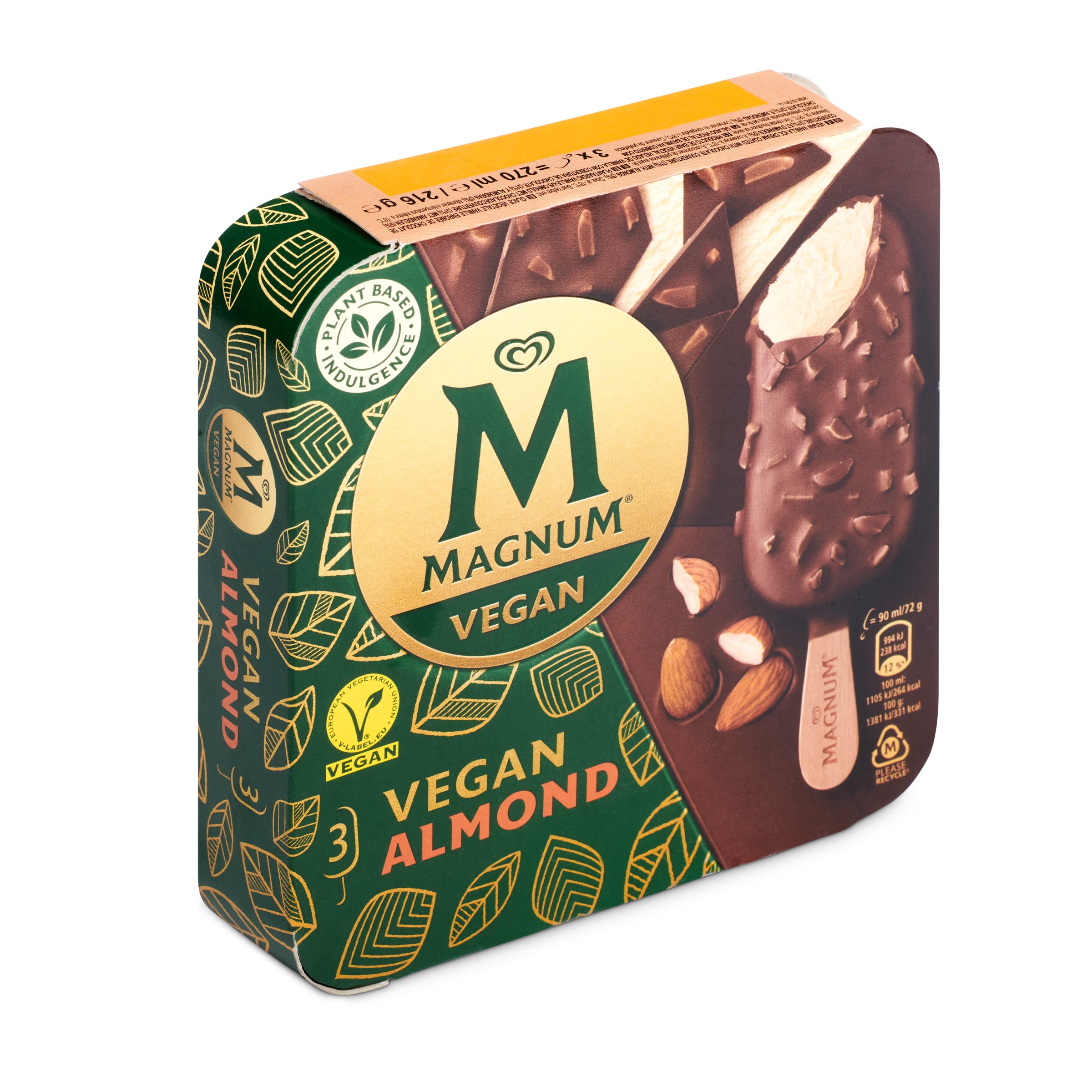 MAGNUM helado bombón vegano de almendras caja 3 uds 216 gr