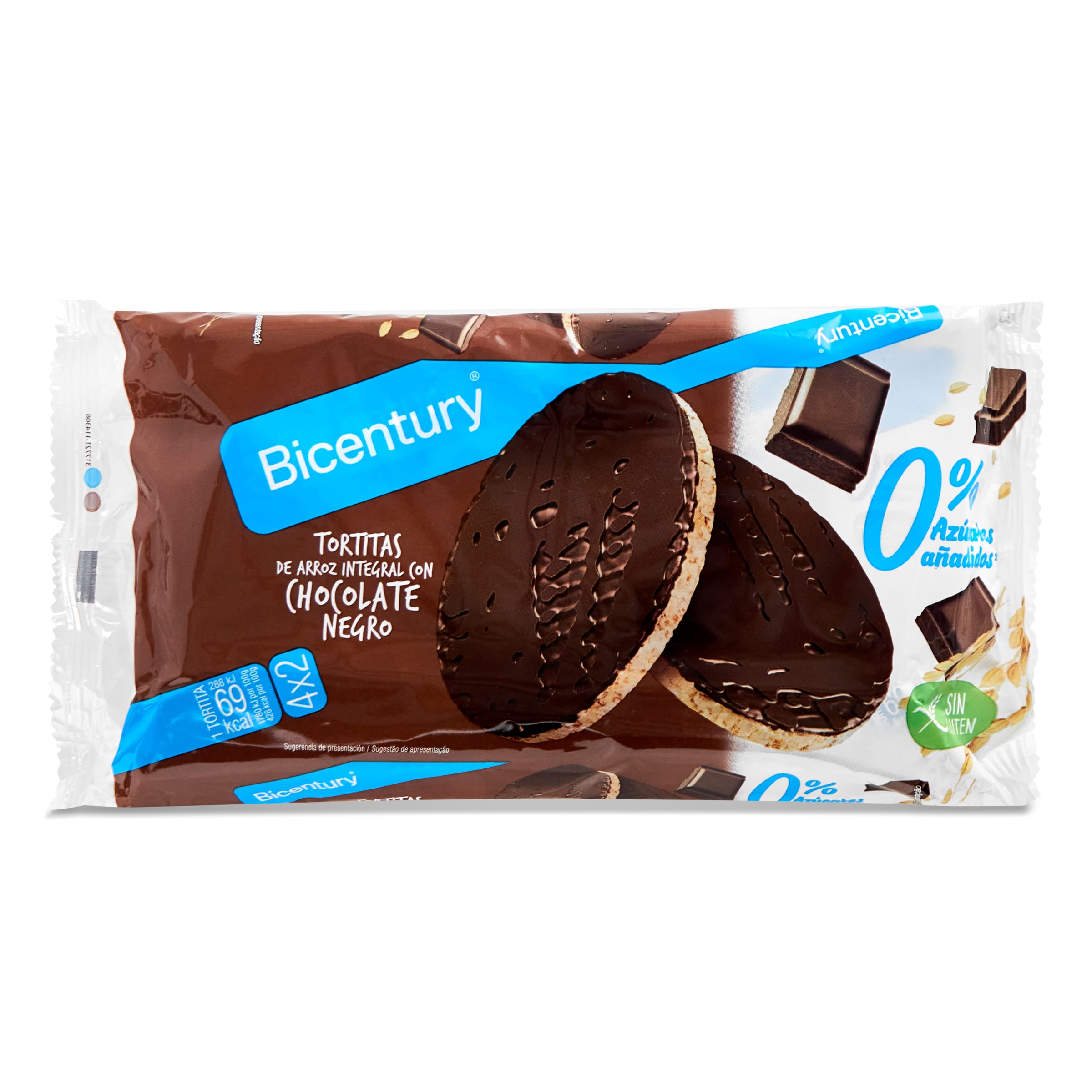BICENTURY tortita de maíz con chocolate negro 0% paquete 108 gr